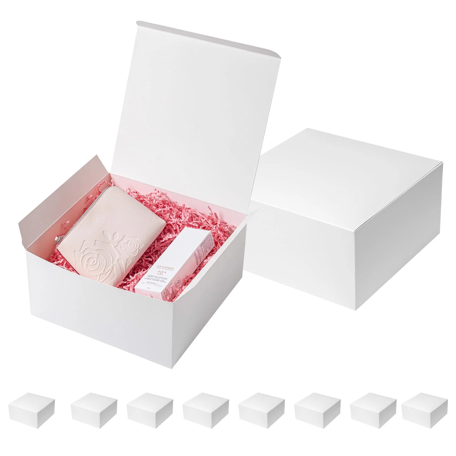 Mcfleet Gift Boxes with Lids 10x10x5 Inches 10 Pack Bridesmaid Proposal White Cardboard Gift Box for Presents, Christmas, Wedding, Graduation, Holiday, Birthday Craft Present Packaging