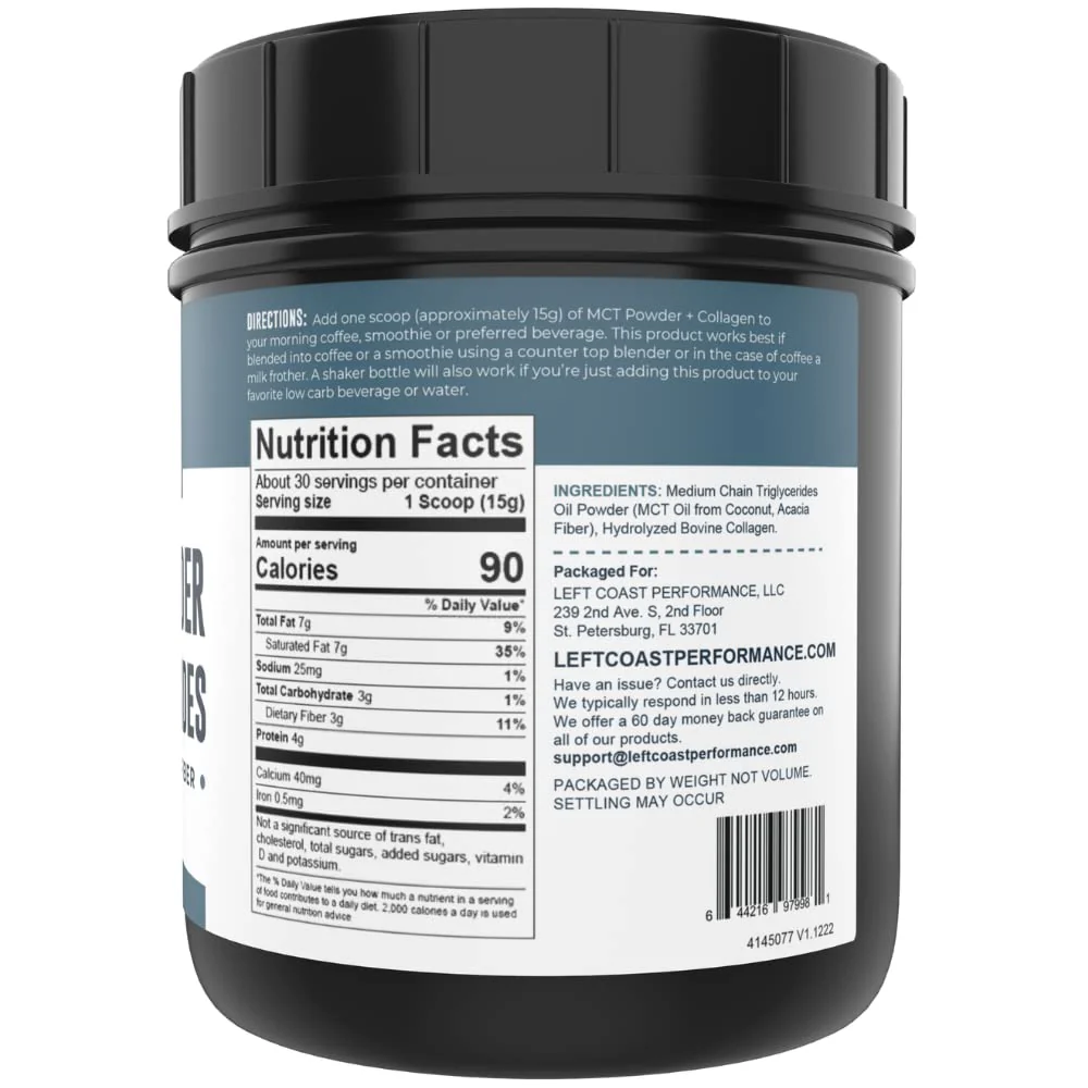 MCT Oil Powder with Acacia Fiber & Collagen Peptides – Prebiotic Collagen Protein, 10g MCTs from Coconuts, Sugar Free Keto Coffee Creamer – Grass Fed, Unflavored, Non-GMO, Gluten Free, 16 oz - Image 7