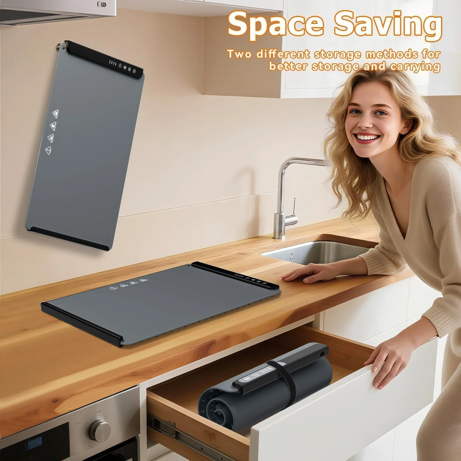 MealHelper Warming Mat for Food, Portable Food Warming Mat For Countertop, Full Surface Electric Warming Tray with Safety Lock, 4 Temp Levels & 6-Hour Timer for for Parties, Buffets & Home Use (Grey) - Image 3