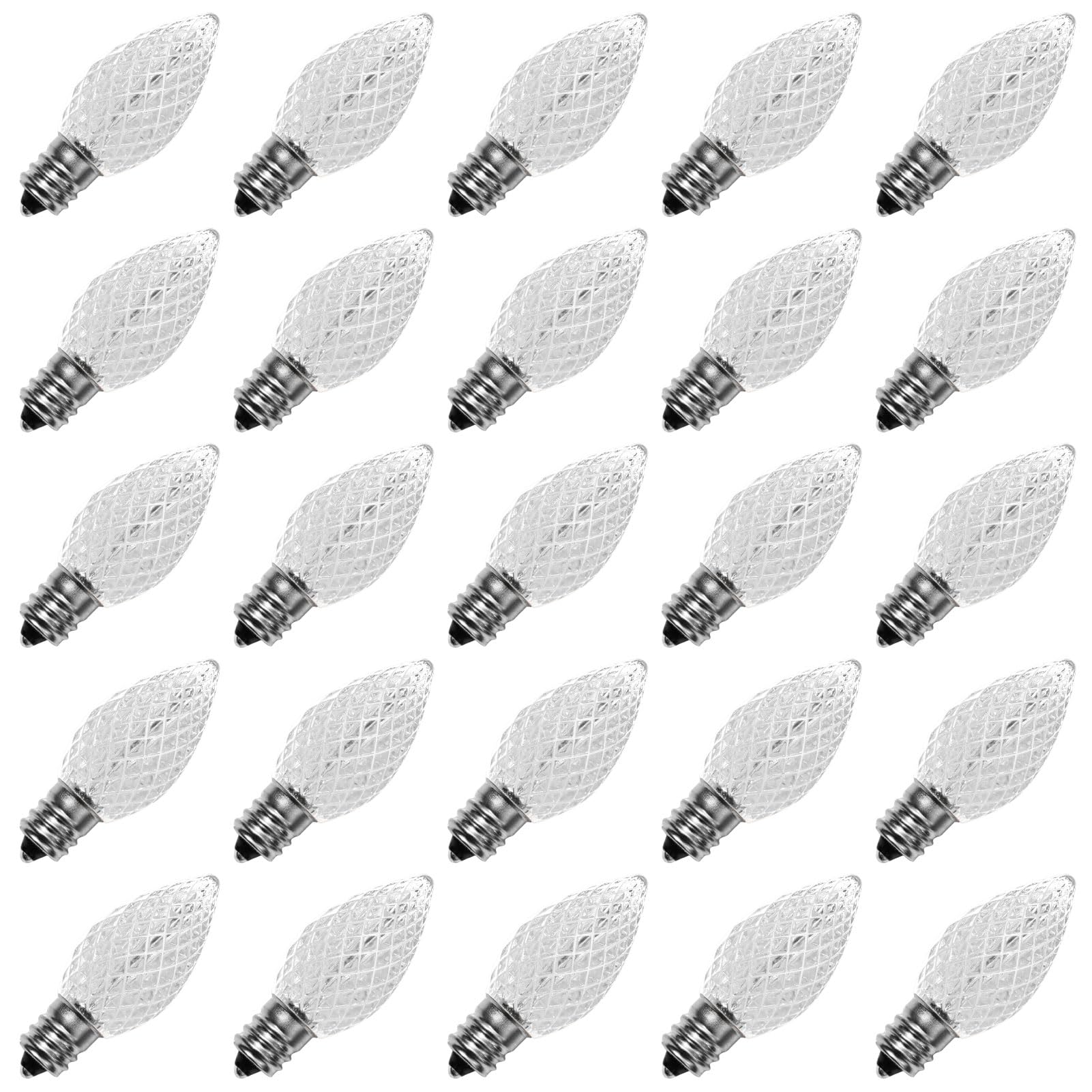 Meconard C7 Led Replacement Christmas Light Bulbs, C7 Shatterproof Led Bulbs for Christmas Indoor Outdoor String Lights, E12 Candelabra Base, Commercial Grade Holiday Bulbs, Cool White, 25 Pack