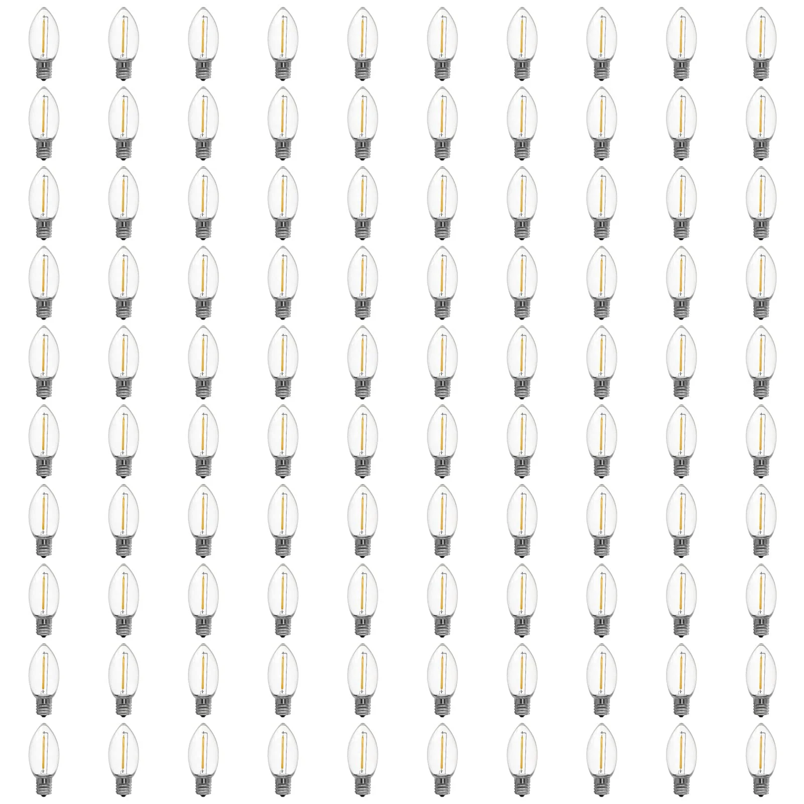 Meconard C9 Led Replacement Christmas Light Bulbs, 100 Pack C9 Shatterproof Plastic Led Bulbs for Christmas Outdoor String Lights, E17 Intermediate Base, Commercial Grade Holiday Bulbs, Warm White.