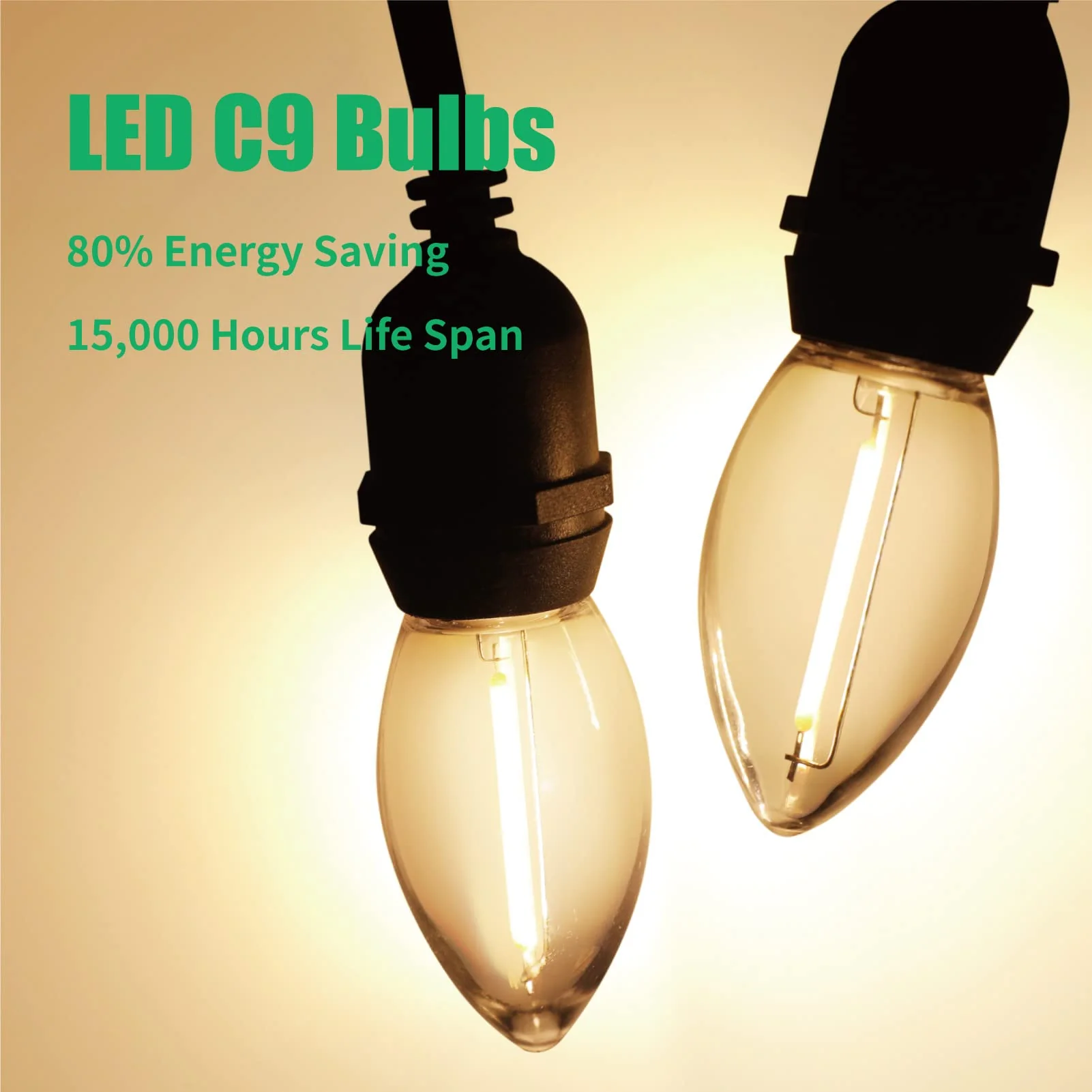 Meconard C9 Led Replacement Christmas Light Bulbs, 100 Pack C9 Shatterproof Plastic Led Bulbs for Christmas Outdoor String Lights, E17 Intermediate Base, Commercial Grade Holiday Bulbs, Warm White. - Image 5