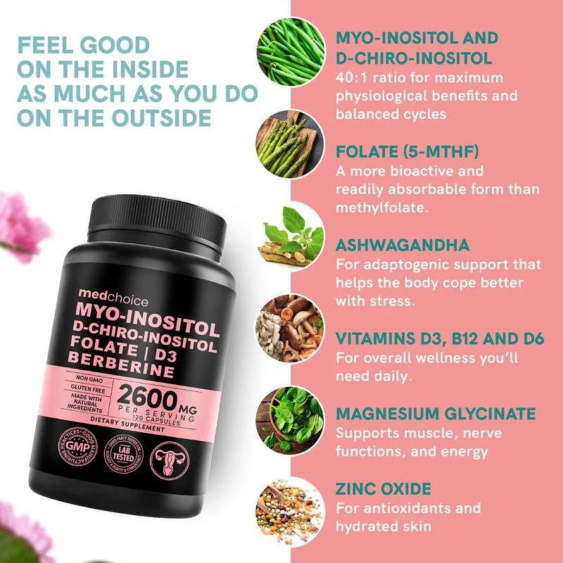 MEDCHOICE 14-in-1 Inositol Supplement Support for Women - 40:1 Myo-Inositol & D-Chiro Inositol Powder Womens Supplement, Pack of 1 - Specification: Default - Image 11