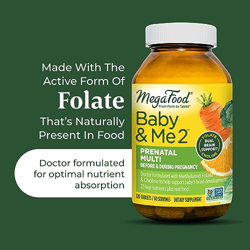 MegaFood Baby & Me 2 Prenatal Vitamin and Minerals - Vitamins for Women - with Folate (Folic Acid Natural Form), Choline, Iron, Iodine, and Vitamin C, Vitamin D and more - 60 Tabs (30 Servings) - Image 5