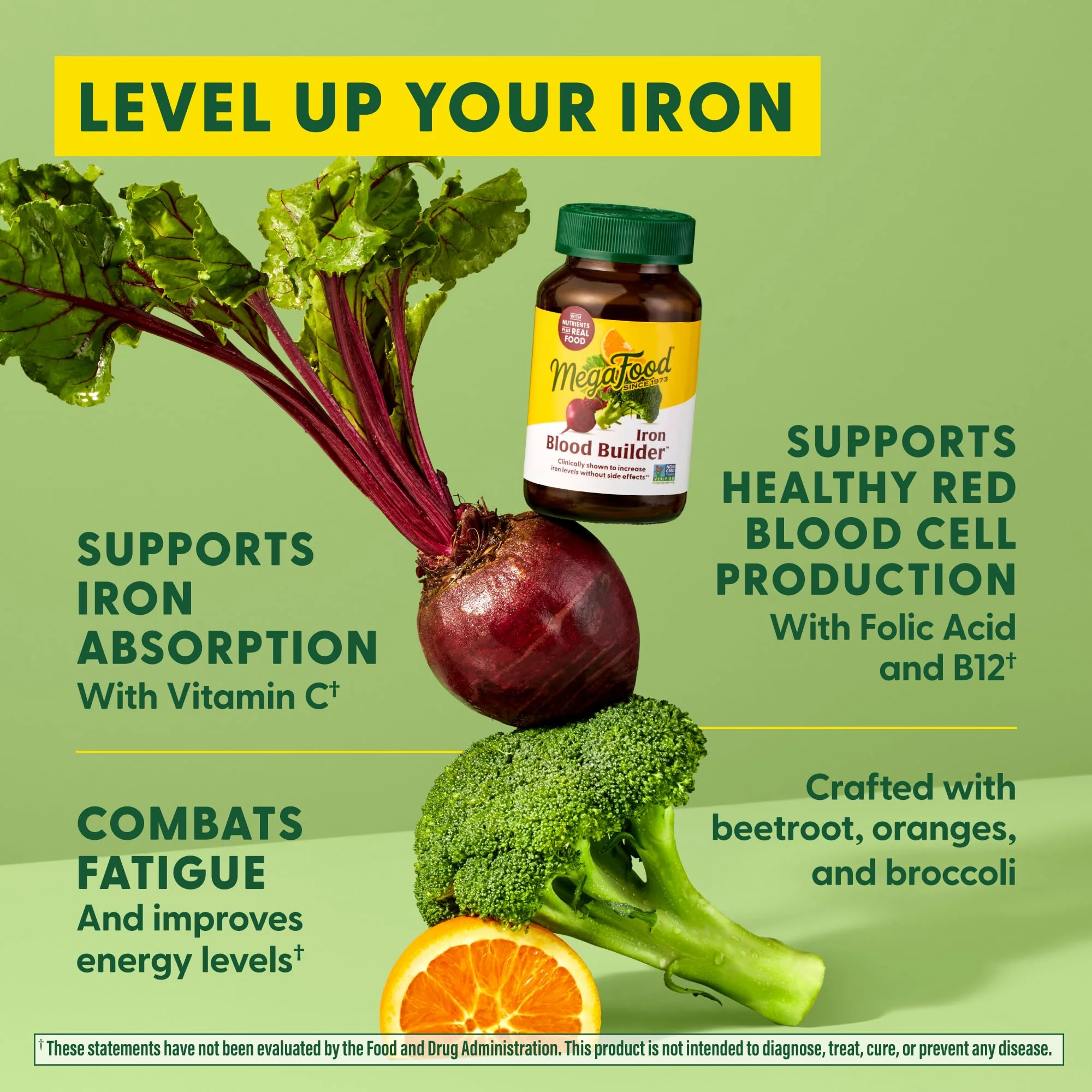 MegaFood Blood Builder Iron Supplement Clinically Shown to Increase Iron Levels Without Side Effects, Vegan Supplement For Women with Vitamin C, Vitamin B12 & Folic Acid, 180 Tablets - Image 6
