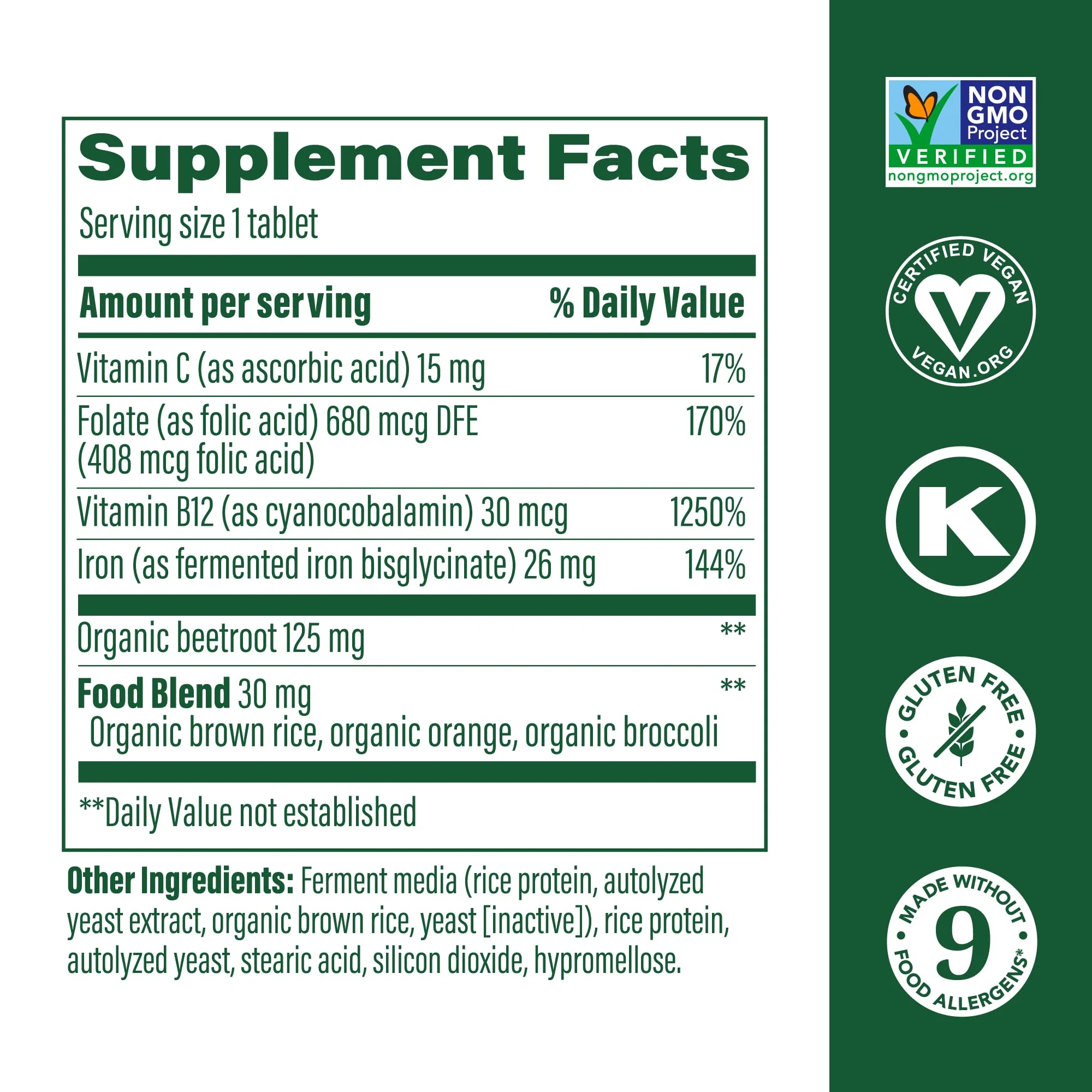 MegaFood Blood Builder Iron Supplement Clinically Shown to Increase Iron Levels Without Side Effects, Vegan Supplement For Women with Vitamin C, Vitamin B12 & Folic Acid, 180 Tablets - Image 8