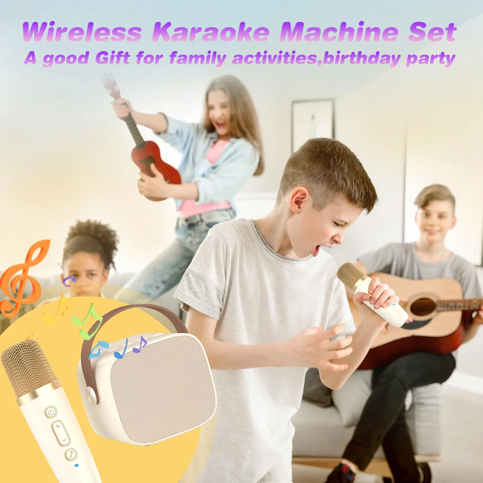 MEGUO Mini Karaoke Machine Microphone,Fun Toys Christmas Birthday Gifts for Adult Kids/Toddler Boys Girls 3 4 5 6 7 8 9 10 11 12+,Portable Bluetooth Speaker with 2 Wireless Microphone - Image 2