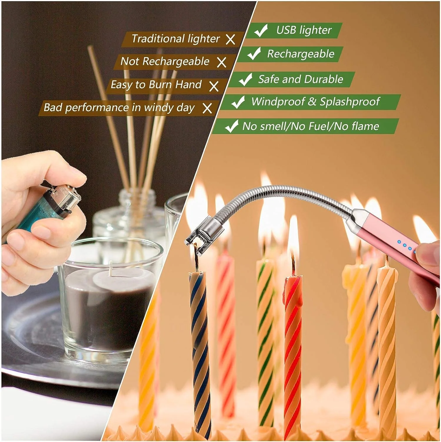 MEIRUBY 2 Pack Electric Candle Lighter, Birthday Christmas Stocking Stuffers Gifts for Women Mom Men Wife Sister, USB Arc Rechargeable Windproof Long Lighter for Candle BBQ Housewarming Gift Idals - Image 5