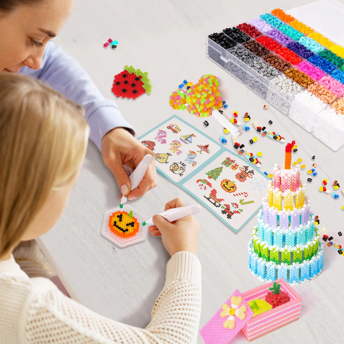 Meland Fuse Beads Kit - 11,000 pcs 36 Color Beads for Craft for Girls Age 5-12 Year Old,5MM Melty Beads Set Including 5 Pegboards, Ironing Paper & Chain Accessories Iron Beads Christmas Birthday Gift - Image 3