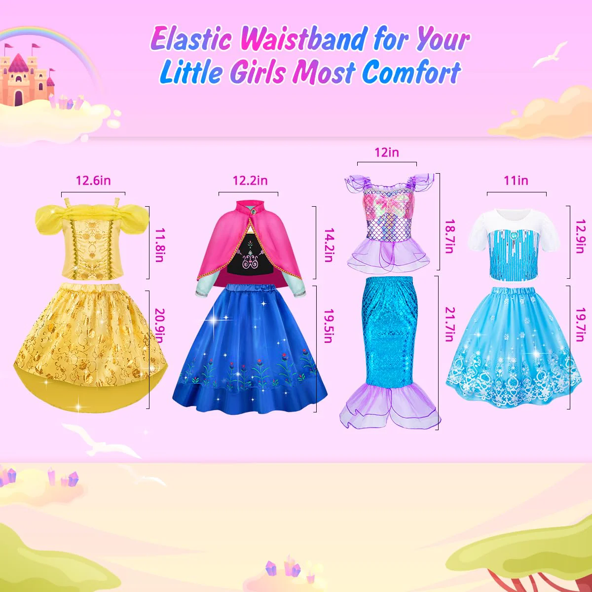 Meland Princess Dress Up - Dress Up Clothes for Girls with Princess Toys, Christmas Birthday Gift for Girls Age 3-8 Year Old (4 Princess with Bag) - Image 2
