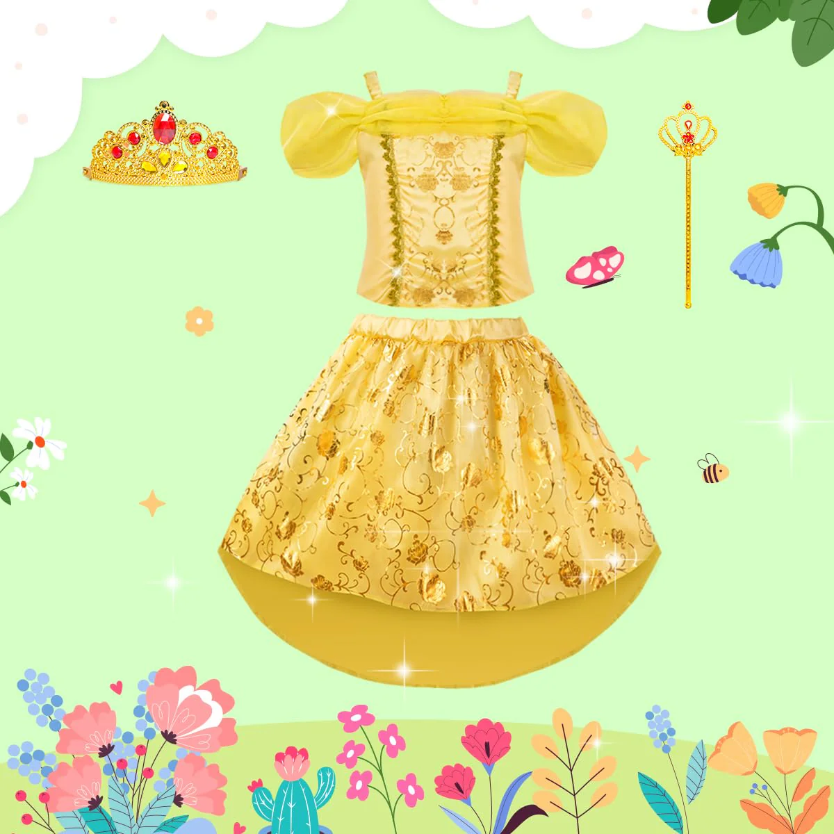 Meland Princess Dress Up - Dress Up Clothes for Girls with Princess Toys, Christmas Birthday Gift for Girls Age 3-8 Year Old (4 Princess with Bag) - Image 5