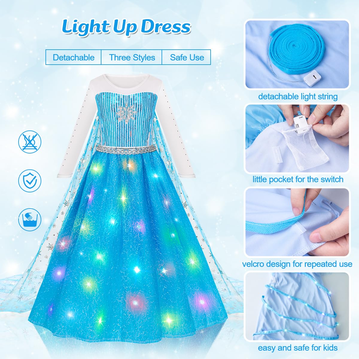 Meland Princess Dress Up for Girls – Light Up Halloween Costume for Girls Age 3-10, Princess Toys for Christmas Birthday Gift(M,5-6 Years) - Image 4