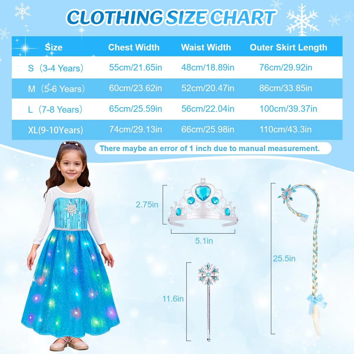 Meland Princess Dress Up for Girls – Light Up Halloween Costume for Girls Age 3-10, Princess Toys for Christmas Birthday Gift(S,3-4 Years) - Image 6