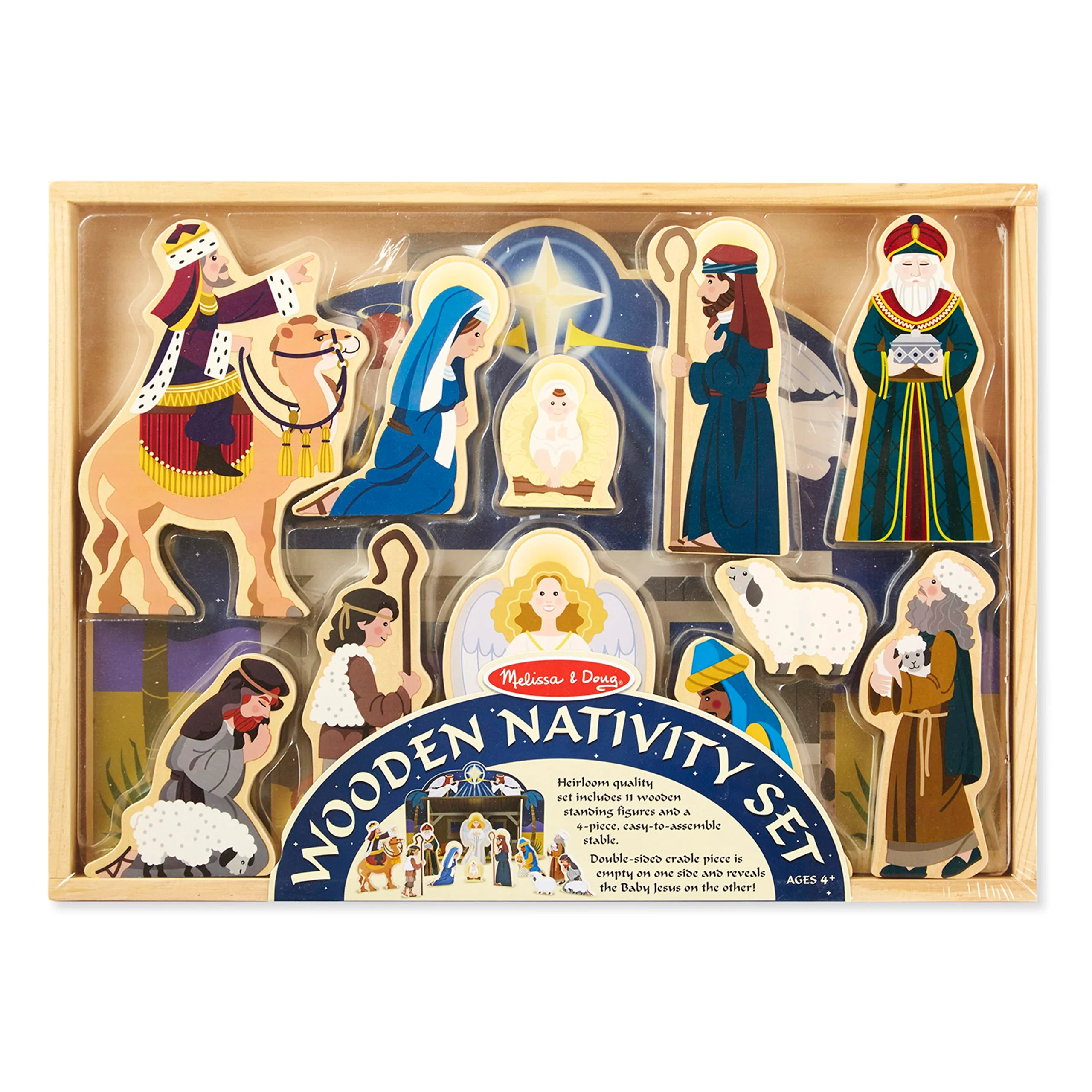 Melissa & Doug Classic Wooden Christmas Nativity Set with 4-Piece Stable and 11 Wooden Figures - Image 5