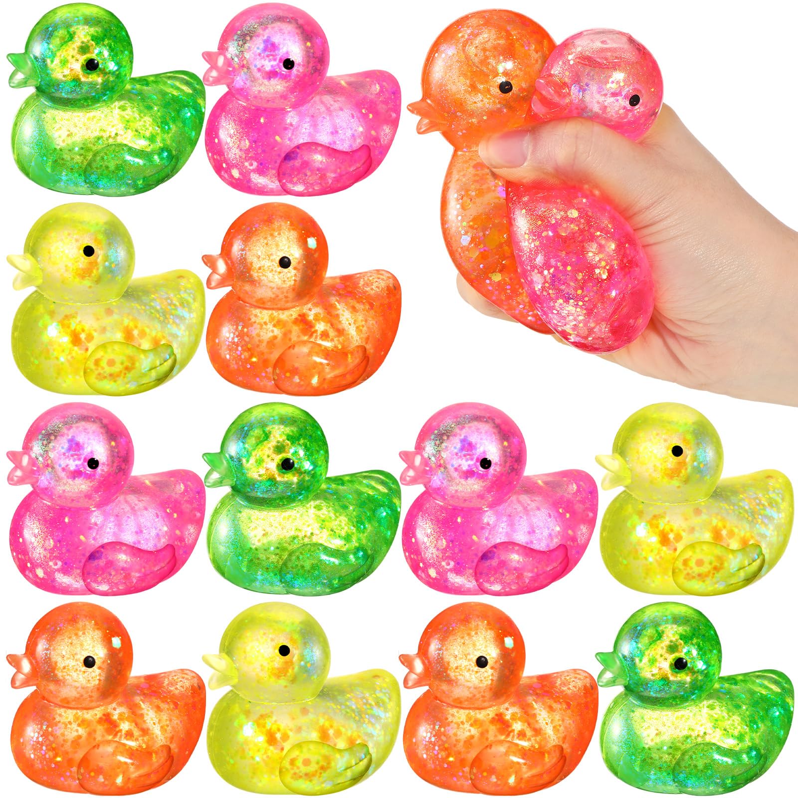 Meooeck 12 Pcs Duck Stress Relief Toys Stress Balls for Adult Mini Glitter Duck Squeeze Fun Fidget Toys Animal Balls Cute for Birthday Party Office Christmas Stocking Stuffer Gift ADHD Autism Anxiety