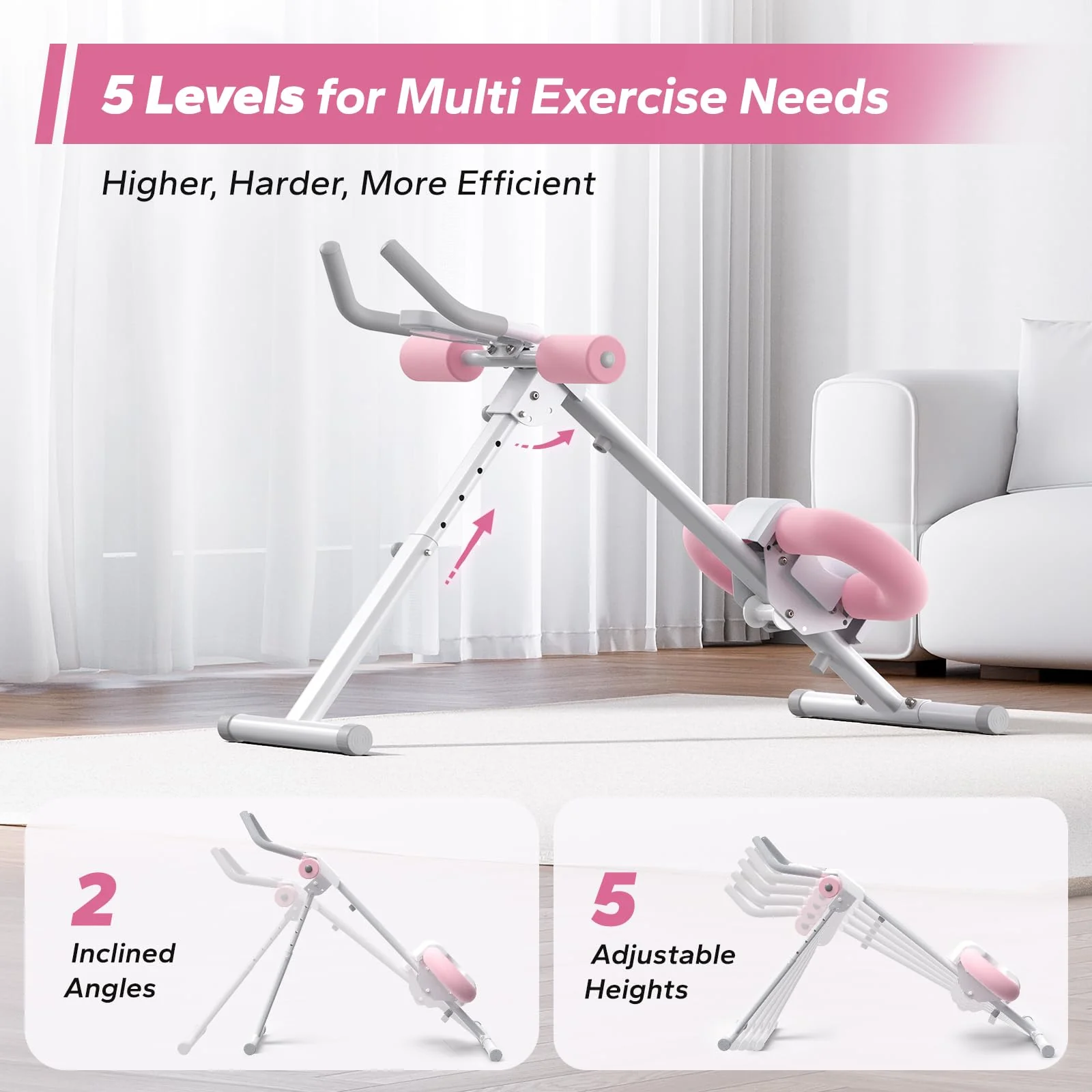 MERACH Ab Machine, Ab Workout Equipment, Adjustable Ab Trainer Machine for Abs Workout at Home Gym, Foldable, Knee Protection, Abdominal Trainer for Stomach (Pink) - Image 7