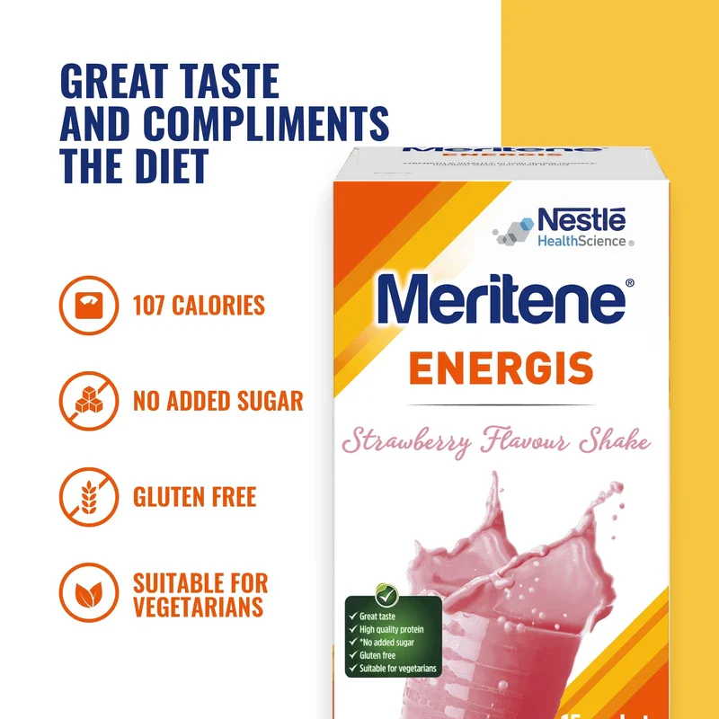 Meritene Energis Strawberry Shake | 30g Shake Powder Sachets, Pack of 15 | Nutritional Shake Mix with Proteins and Vitamins - Image 5