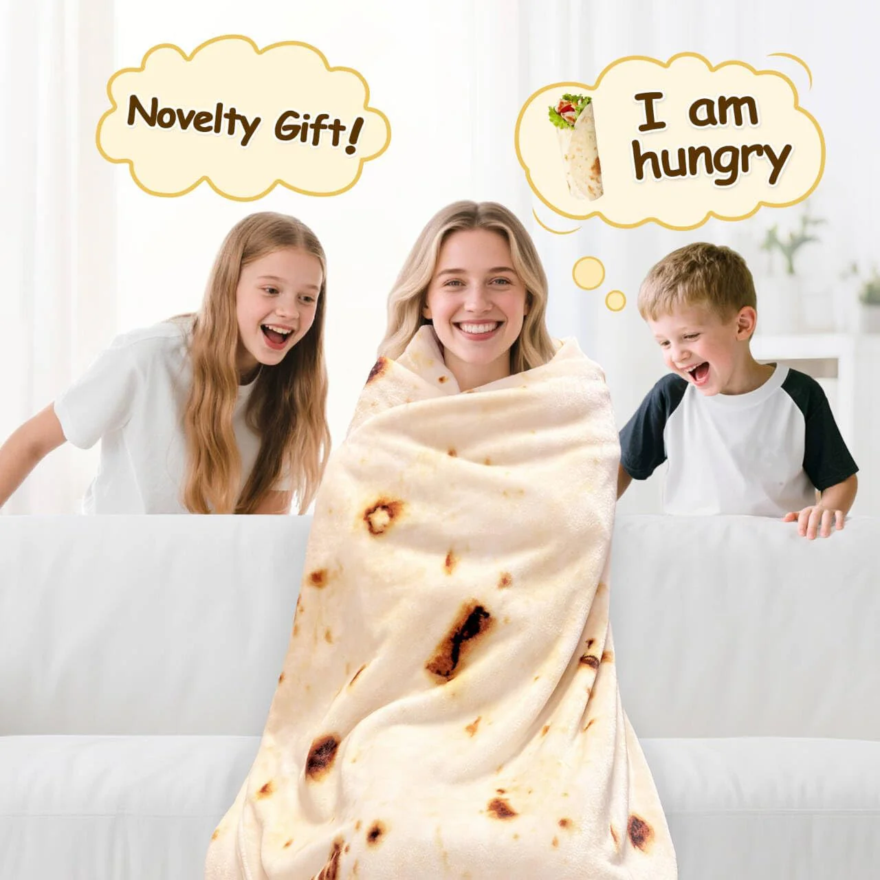 Mermaker Burrito Tortilla Taco Blanket 71 inches for Adult Kids, Realistic Tortilla Throw Blanket Funny Gifts for Women Men Teen Boy Girl, Soft Flannel Food Blanket for Christmas Birthday Gifts-Yellow - Image 6