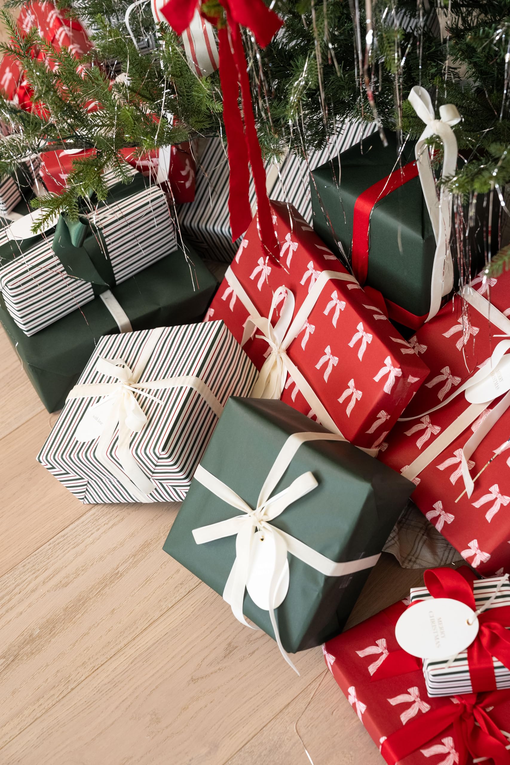 Merry Market Christmas Wrapping Paper Rolls, Premium Matte Gift Wrap, 30” x 168” Large Roll, Bows Stripes Design, Holiday Gift Wrapping - Image 9