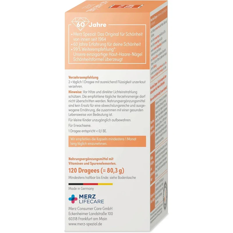 Merz Spezial Skin Hair Nails Dragees - 1 x 120 Tablets - Dietary Supplement with 13 Micro Nutrients for Radiant Skin, Shiny Hair and Firm Fingernail - Image 9