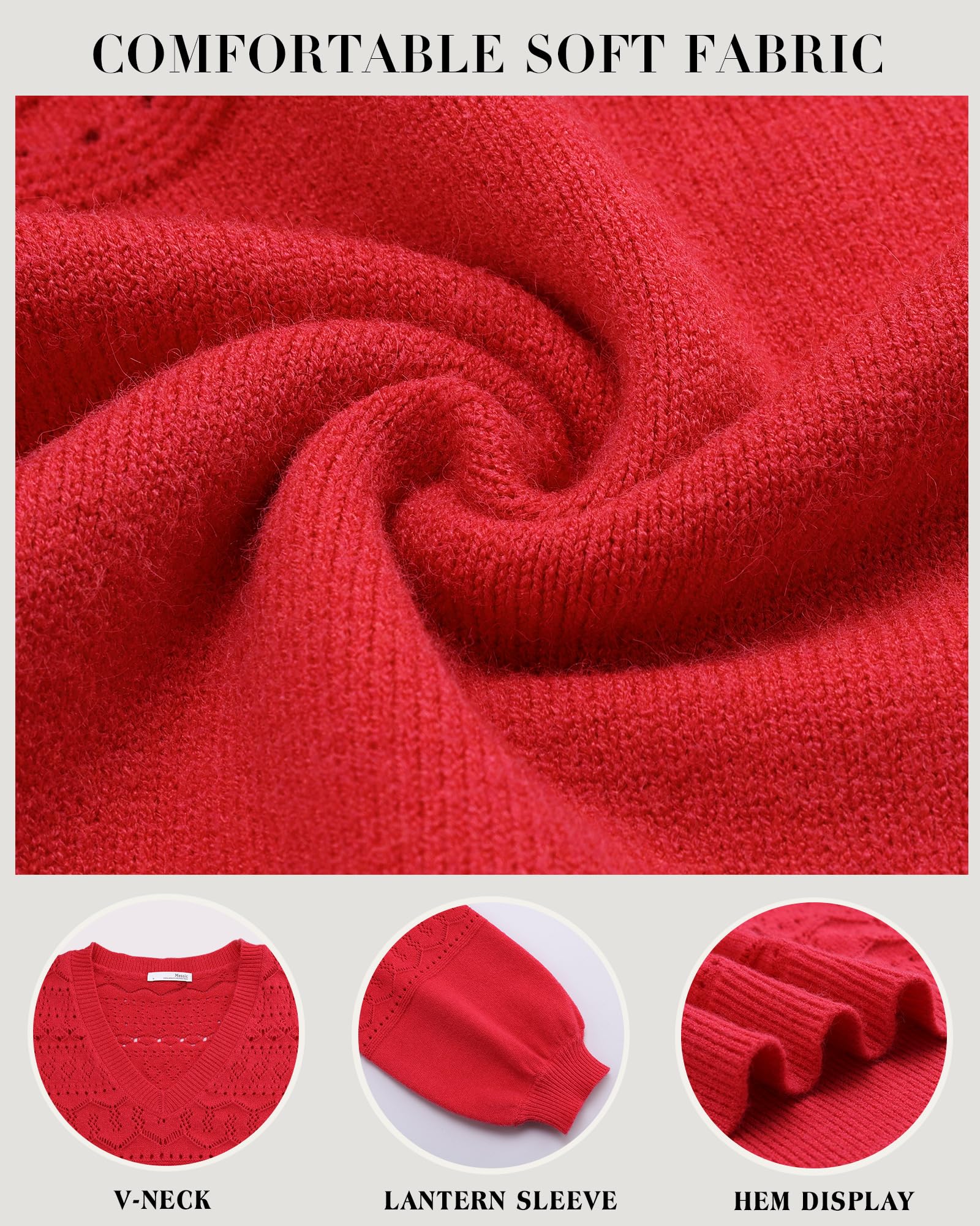 Messic Womens Sweaters Trendy Fall 2025, Christmas Tops for Women Dressy Tunic Sweaters Festival Outfits for Women Boho Cozy Soft Sweaters Top for Leggings Evening Party Cruise Red Large - Image 2