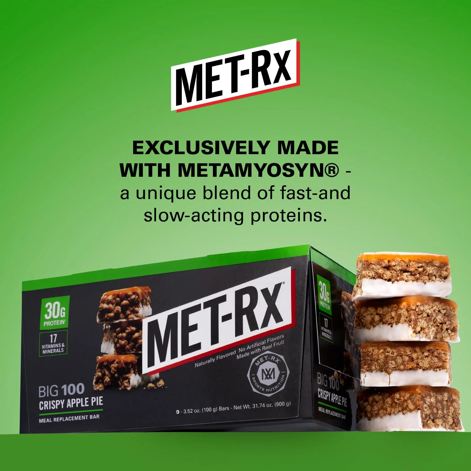 MET-Rx Big 100 Colossal Protein Bars, Crispy Apple Pie Meal Replacement Bars, 9 Count - Image 5