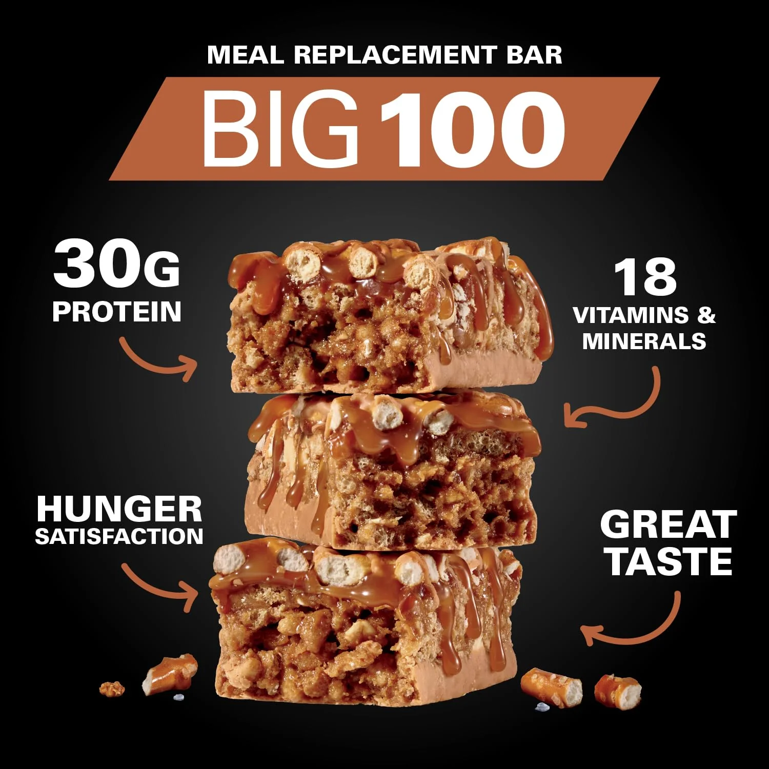 MET-Rx Big 100 Colossal Protein Bars, Great as Healthy Meal Replacement, Snack, and Help Support Energy, Peanut Butter Pretzel, With Vitamin A, Vitamin C, and Zinc, 100 g, (Pack of 9) - Image 4