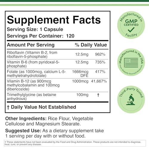 Methylated Multivitamin (Methylated and Activated Vitamins Only - Methylated B Complex with Trimethylglycine (TMG) and Methylfolate)(Non-GMO, Gluten Free MTHFR Supplement) 120 Capsules by Double Wood - Image 7