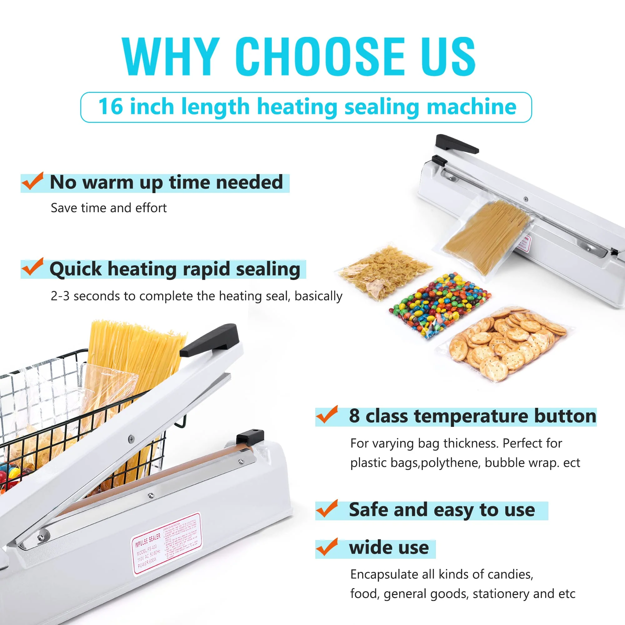 Metronic 16 inch Impulse Sealer, Manual Heat Sealer Machine for Plastic bags, Shrink Wrap Bags Sealer Heavy Duty Sealing Machine with Repair Kit, White - Image 5