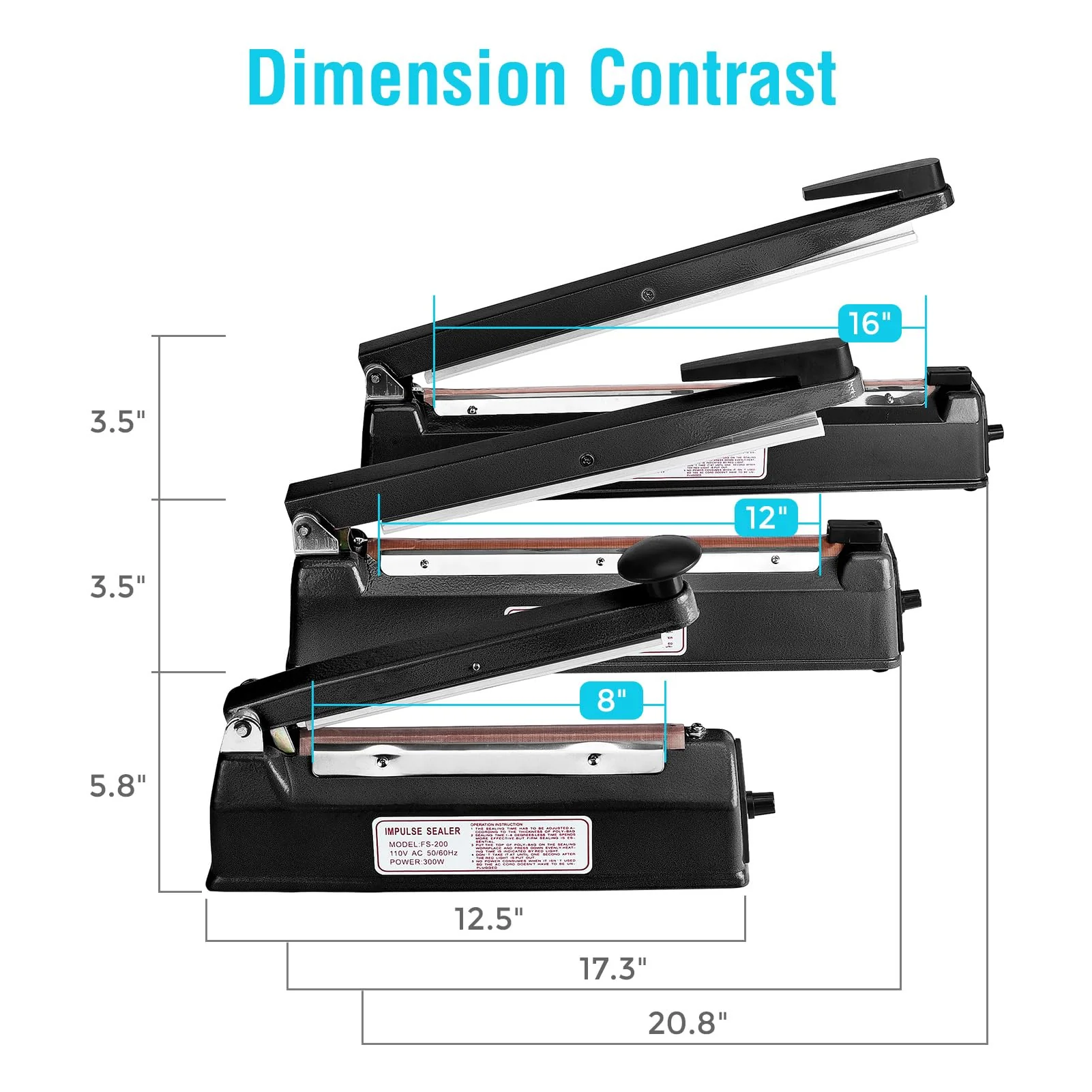 METRONIC 8 inch Bag Sealer, Black Impulse Heat Sealer for Plastic Bags, Poly Bag Sealing Machine with Repair Kit. Clean, Crisp and Fast Sealing Machine - Image 2