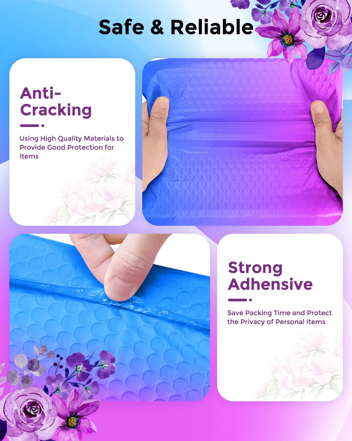 Metronic Bubble Mailers 6x10 Inch 100 Pack BluePurple Usable Size 6x9" Pretty Bubble Mailer Waterproof Padded Envelopes for Christmas Gift Packaging, Mailing, Shipping, Small Items Bulk - Image 6