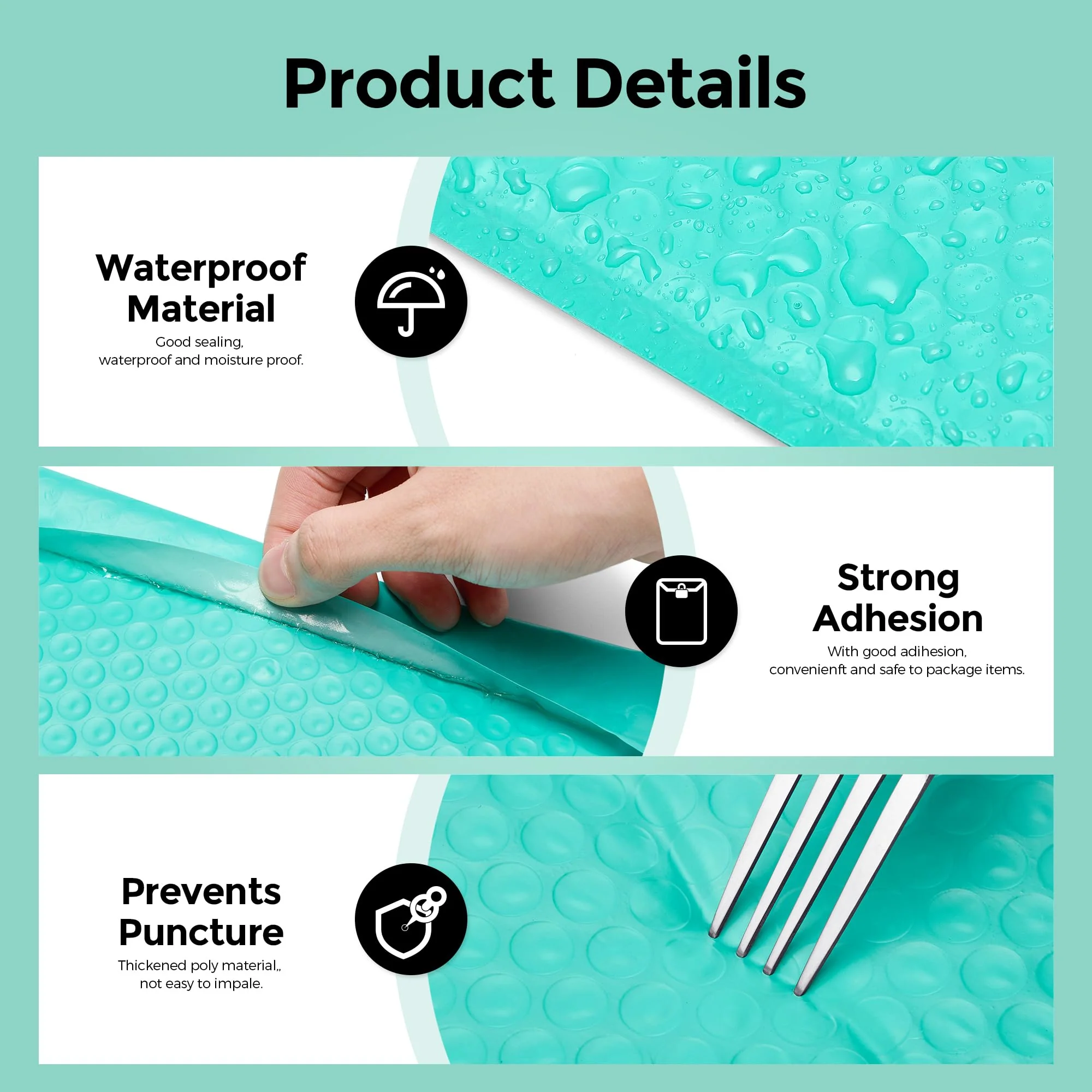 METRONIC Bubble Mailers 8.5 x 11 Inch 40 Pack Teal Waterproof Bubble Mailer Padded Envelopes Cushioning Poly for Christmas Gift, Clothes, Makeup, Books, Small Business Supplies - Image 5