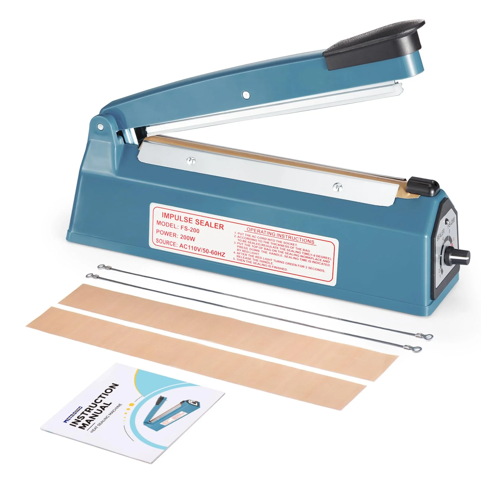 METRONIC Impulse Heat Sealer 8 Inch, Manual Bags Sealer Heat Sealing Machine Impulse, Sealer Machine for Plastic Bags PE PP Bags with Extra Replace Element Grip - Image 2