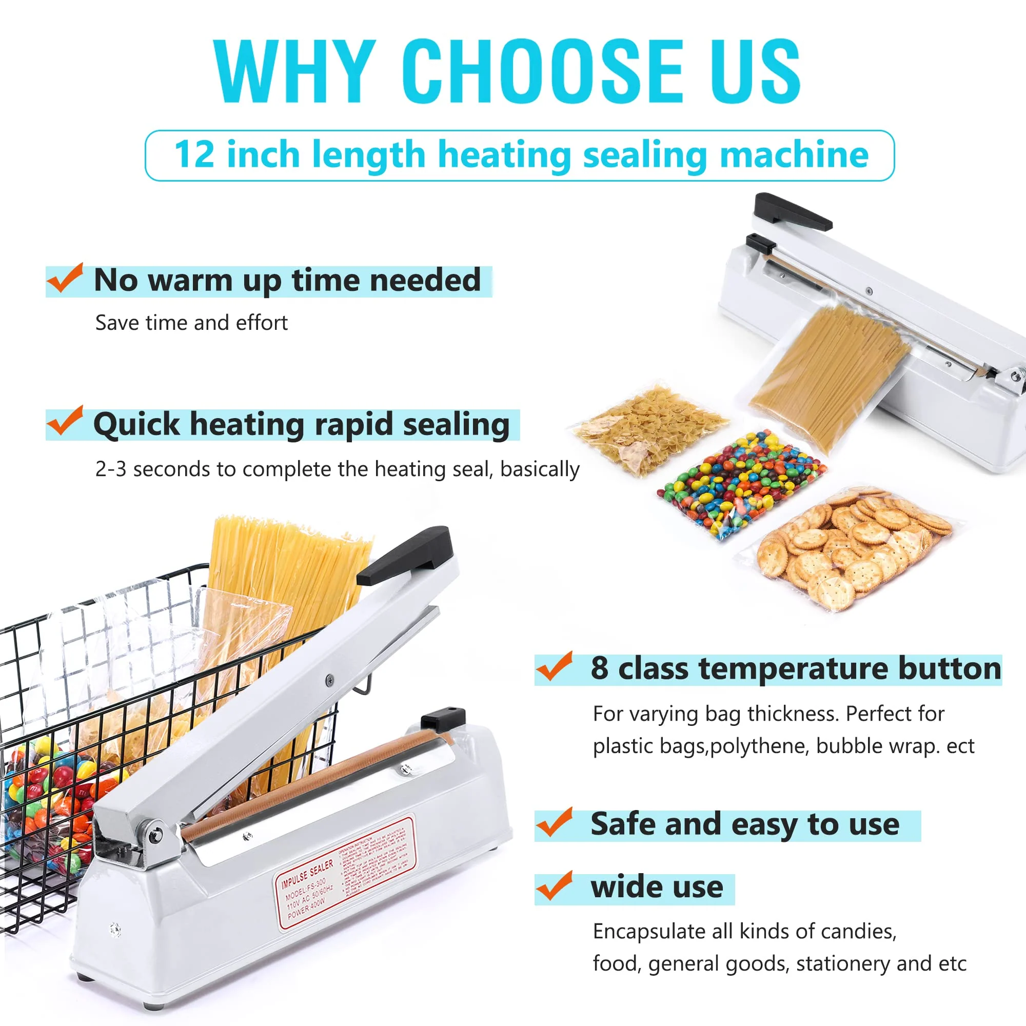 METRONIC Impulse Sealer 12 Inch, Heat Sealer Machine with Repair Kit, Manual Bag Sealer, Heavy Duty Impulse Heat Sealer for Plastic Bags, Shrink Wrap Bags (White) - Image 6