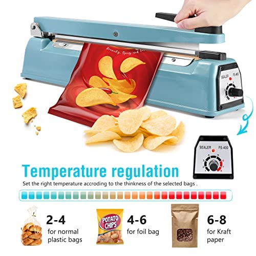 METRONIC Impulse Sealer 16 inch, Manual Heat Sealer Machine for Plastic Bags, Shrink Wrap Bag Sealers Heavy Duty Sealing Machine With Repair Kit (Blue) - Image 2