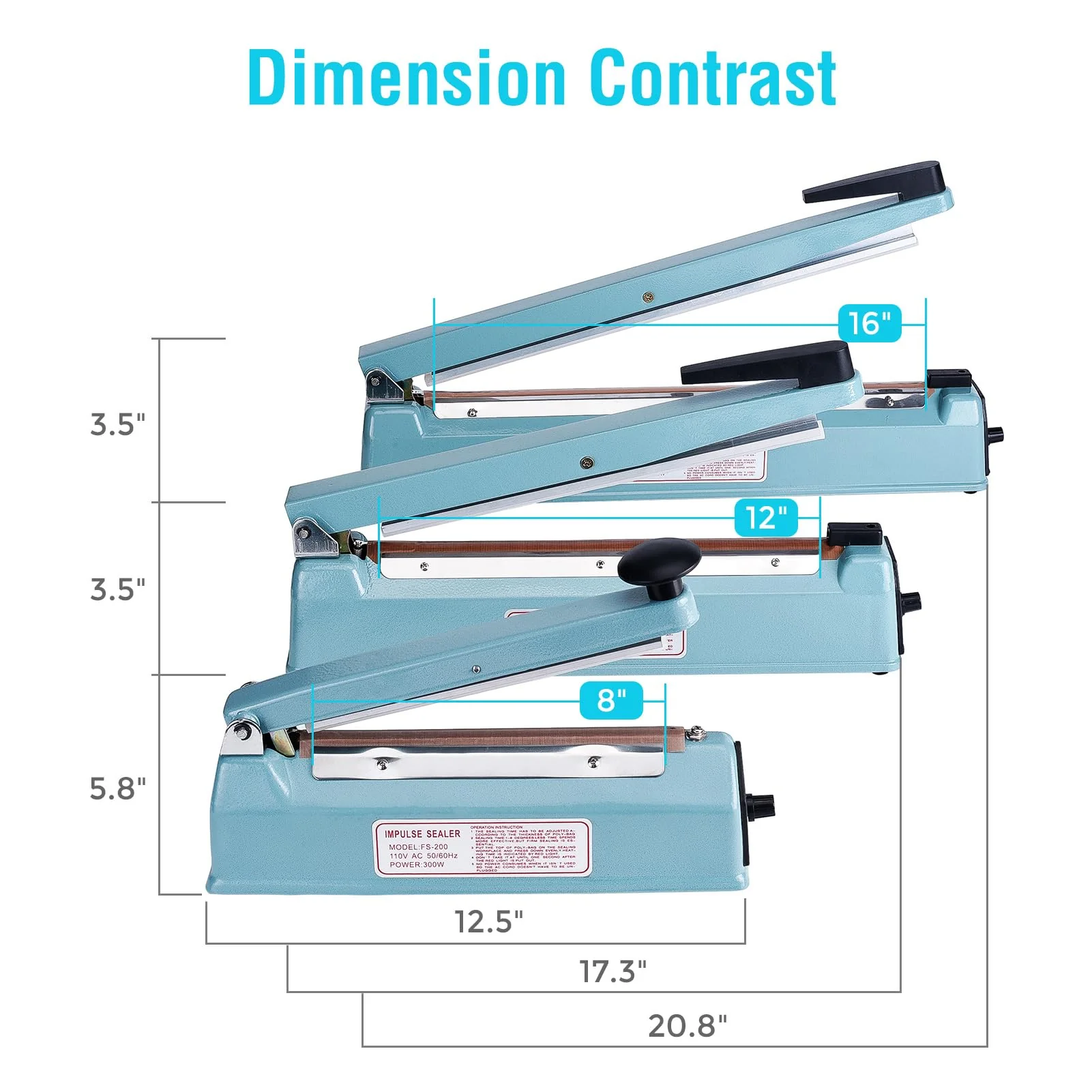 METRONIC Impulse Sealer 8 inch, Manual Heat Sealer Machine for Plastic Bags, Shrink Wrap Bag Sealers Heavy Duty Sealing Machine With Repair Kit (Blue) - Image 2