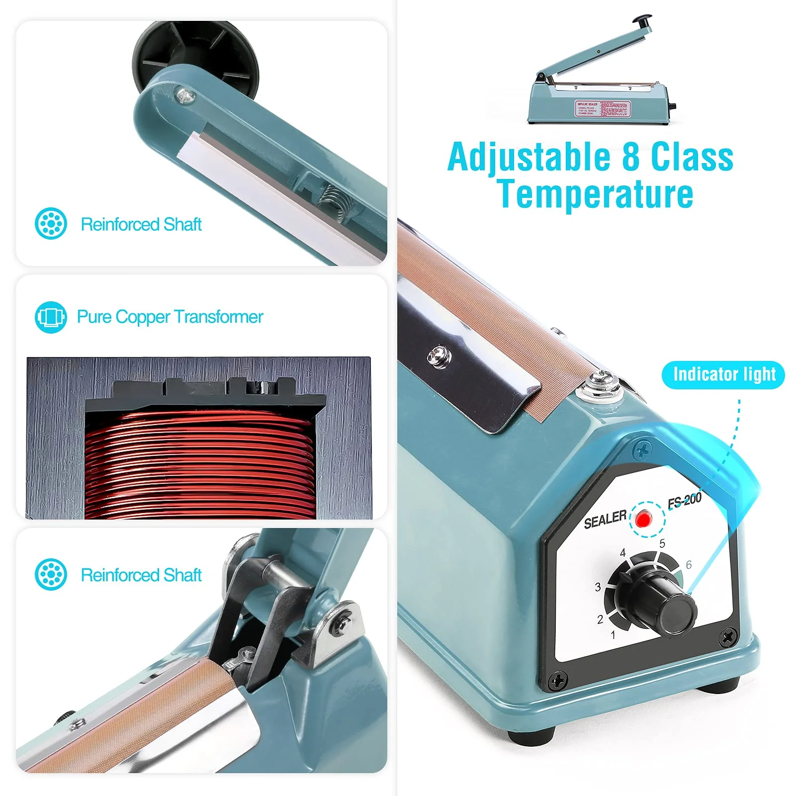 METRONIC Impulse Sealer 8 inch, Manual Heat Sealer Machine for Plastic Bags, Shrink Wrap Bag Sealers Heavy Duty Sealing Machine With Repair Kit (Blue) - Image 3