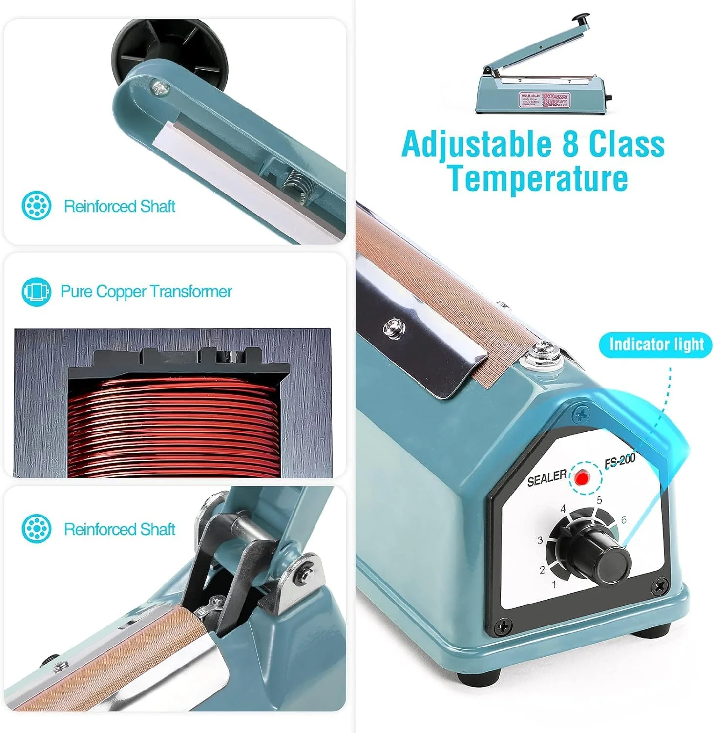 METRONIC Impulse Sealer 8 inch, Manual Heat Sealer Machine for Plastic Bags, Shrink Wrap Bag Sealers Heavy Duty Sealing Machine With Repair Kit, Blue(Pack of 6) - Image 2