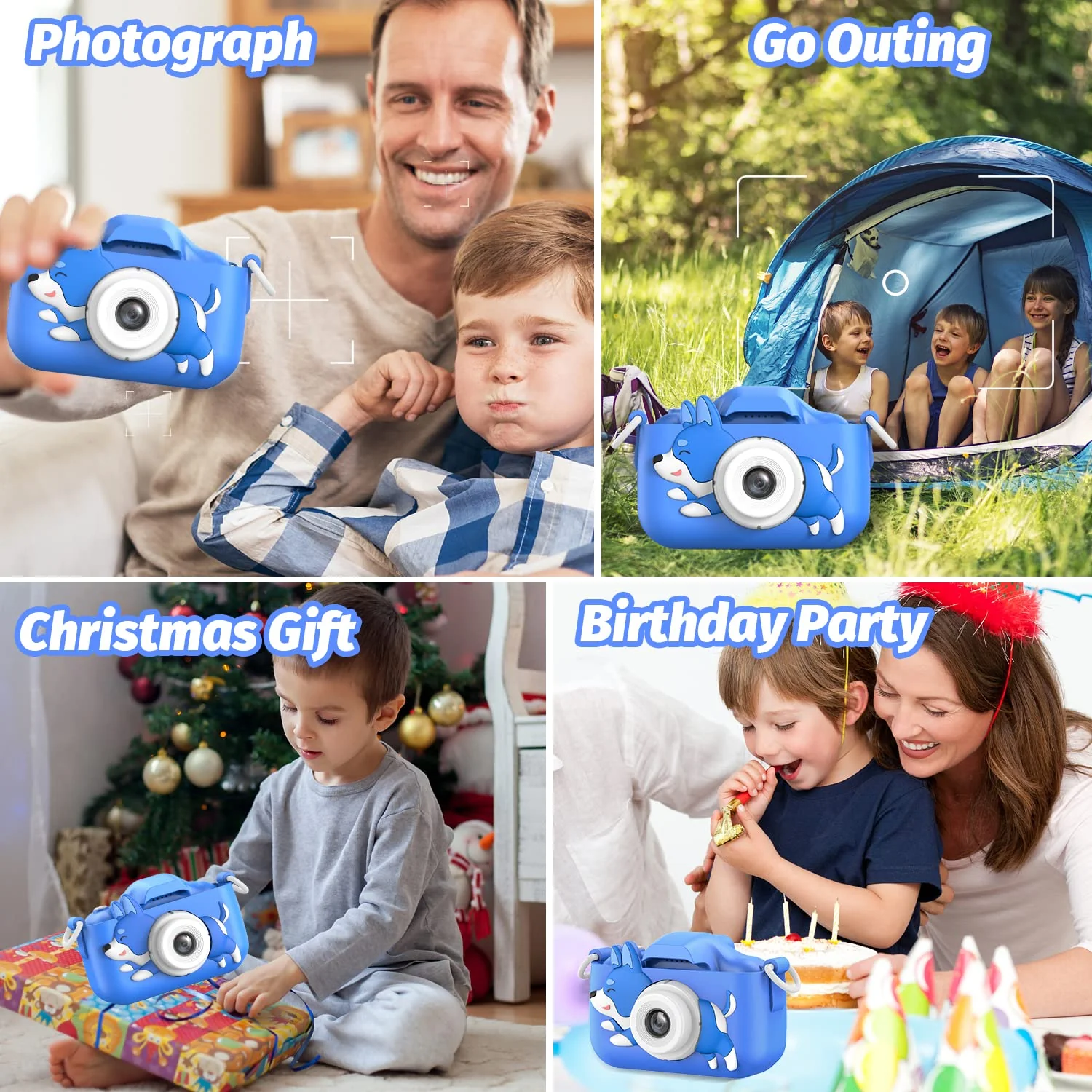 Mgaolo Kids Camera Toys for 3-12 Years Old Boys Girls Children,Portable Child Digital Video Camera with Silicone Cover, Christmas Birthday Gifts for Toddler Age 3 4 5 6 7 8 9 (Dog Blue) - Image 2