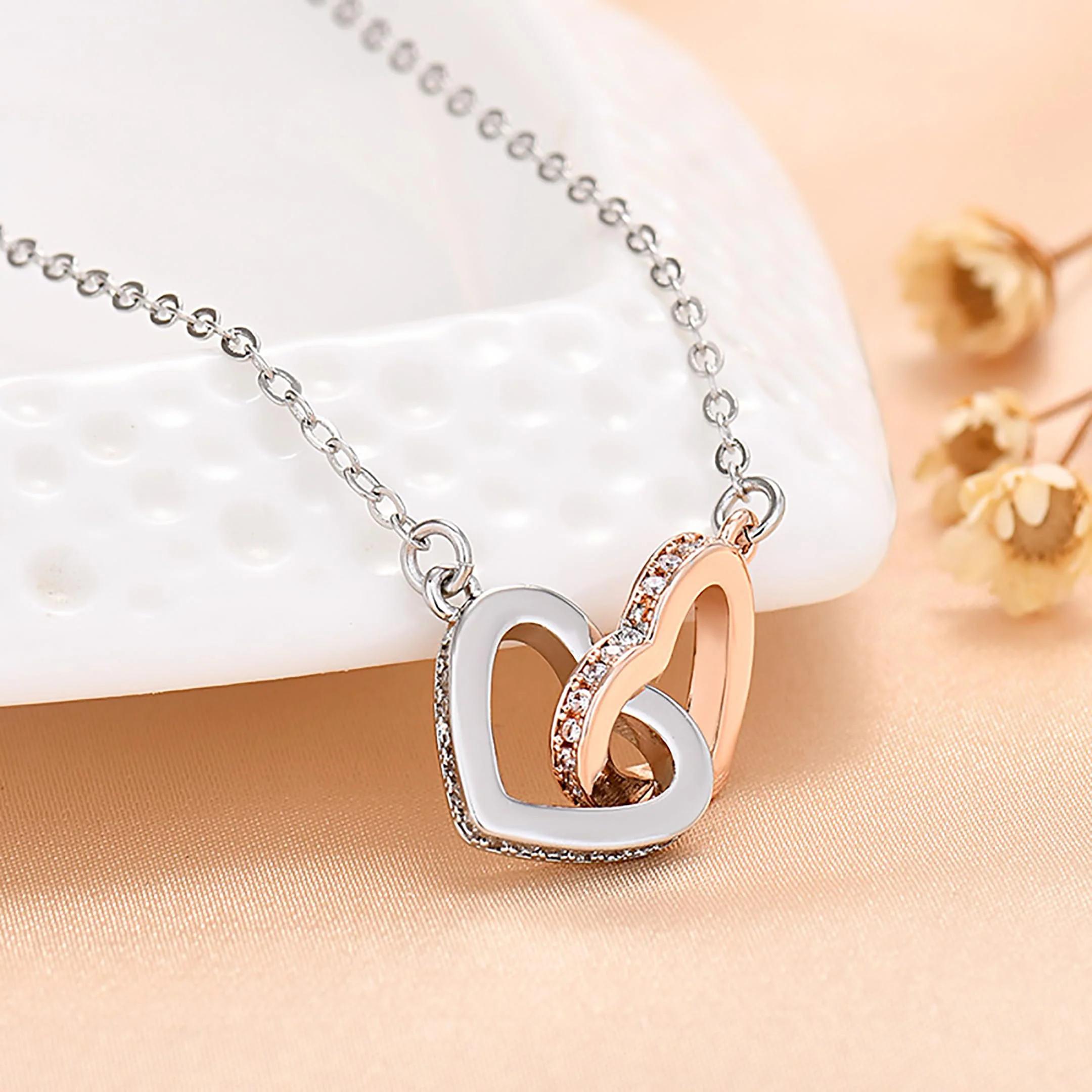 MGOOL Gifts For Granddaughter Necklace From Grandma Grandpa To My Granddaughter Necklace Christmas Graduation Birthday Gifts With Message Card & LED Box (925 sterling silver, 683-Double Heart01) - Image 2