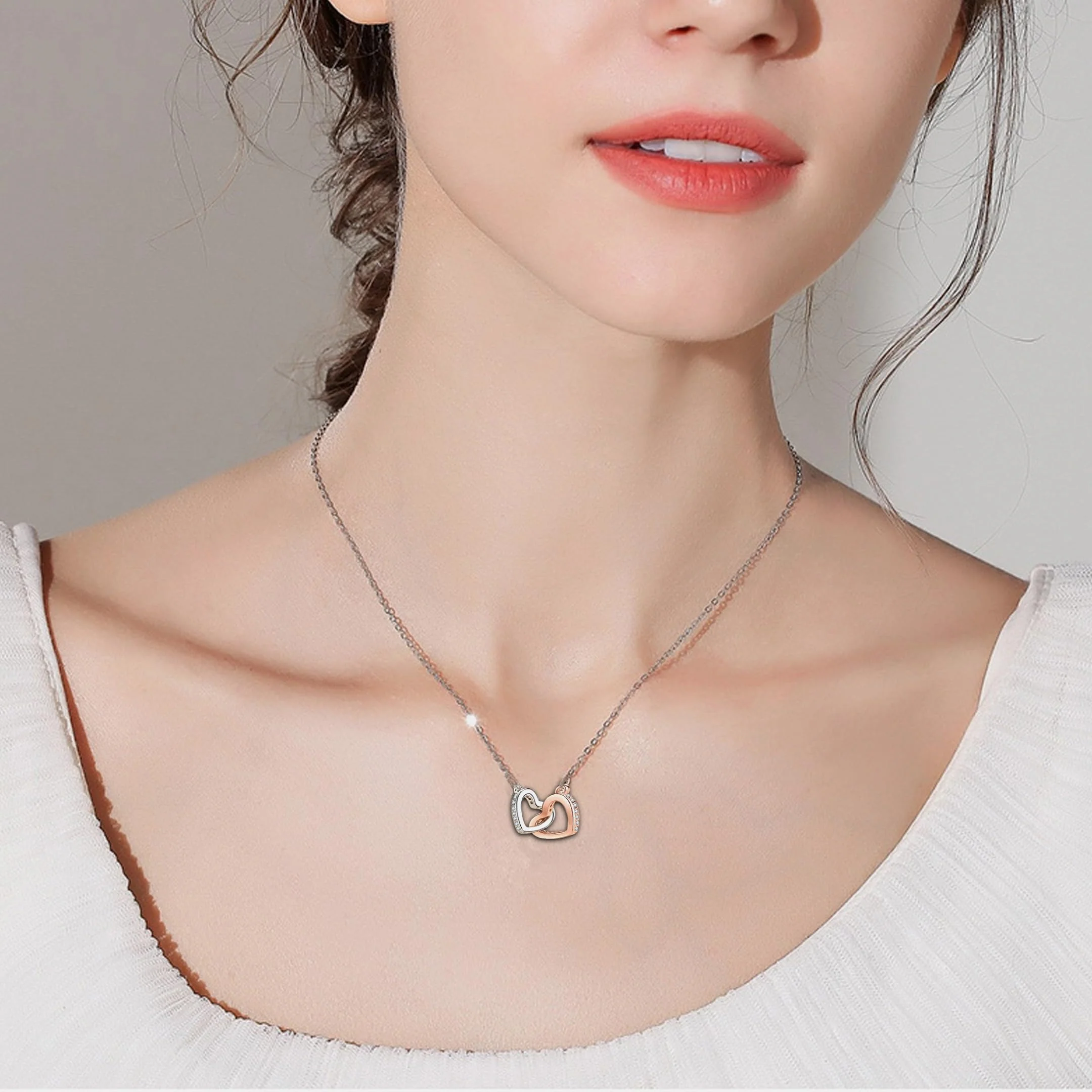 MGOOL Gifts For Granddaughter Necklace From Grandma Grandpa To My Granddaughter Necklace Christmas Graduation Birthday Gifts With Message Card & LED Box (925 sterling silver, 683-Double Heart01) - Image 3