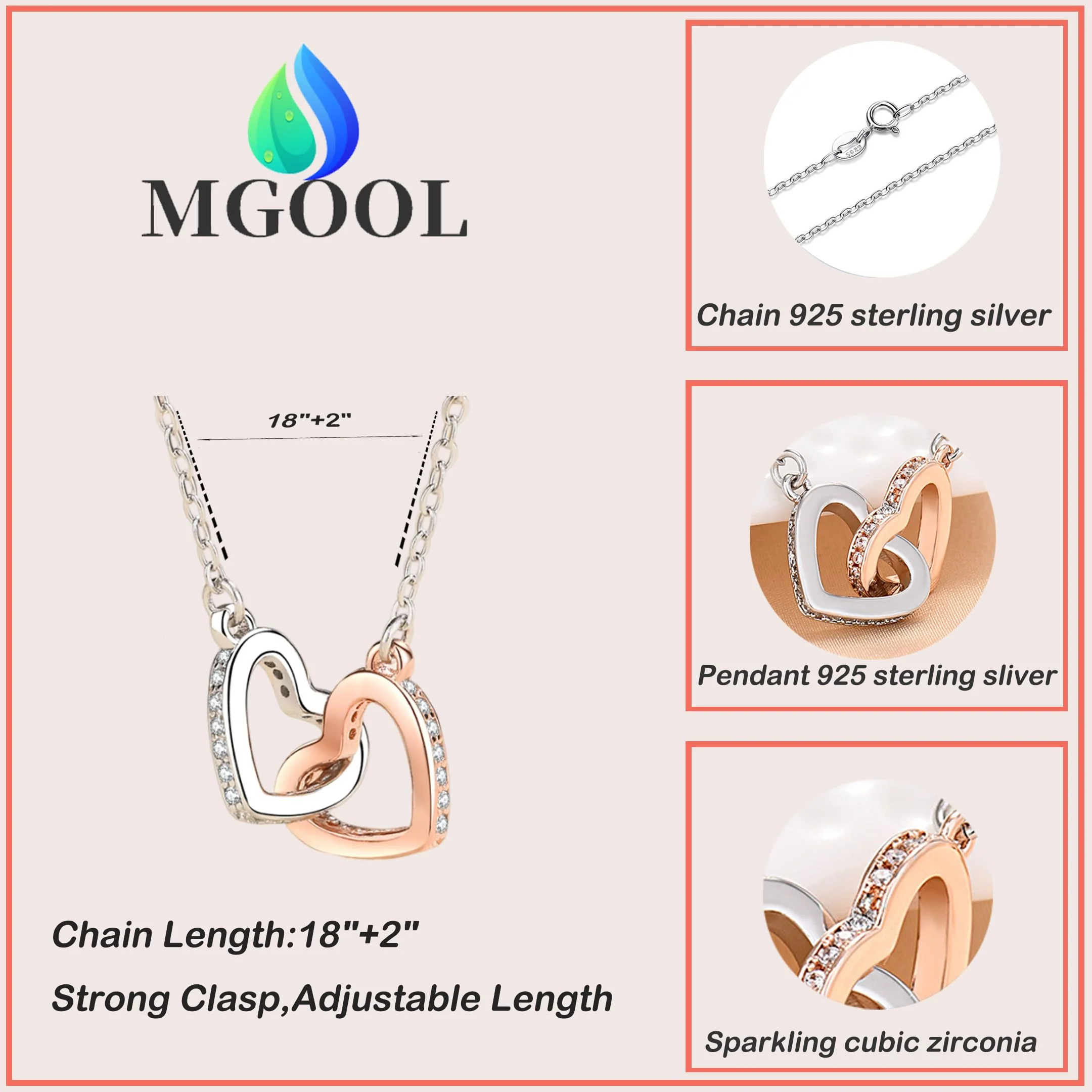 MGOOL Gifts For Granddaughter Necklace From Grandma Grandpa To My Granddaughter Necklace Christmas Graduation Birthday Gifts With Message Card & LED Box (925 sterling silver, 683-Double Heart01) - Image 5