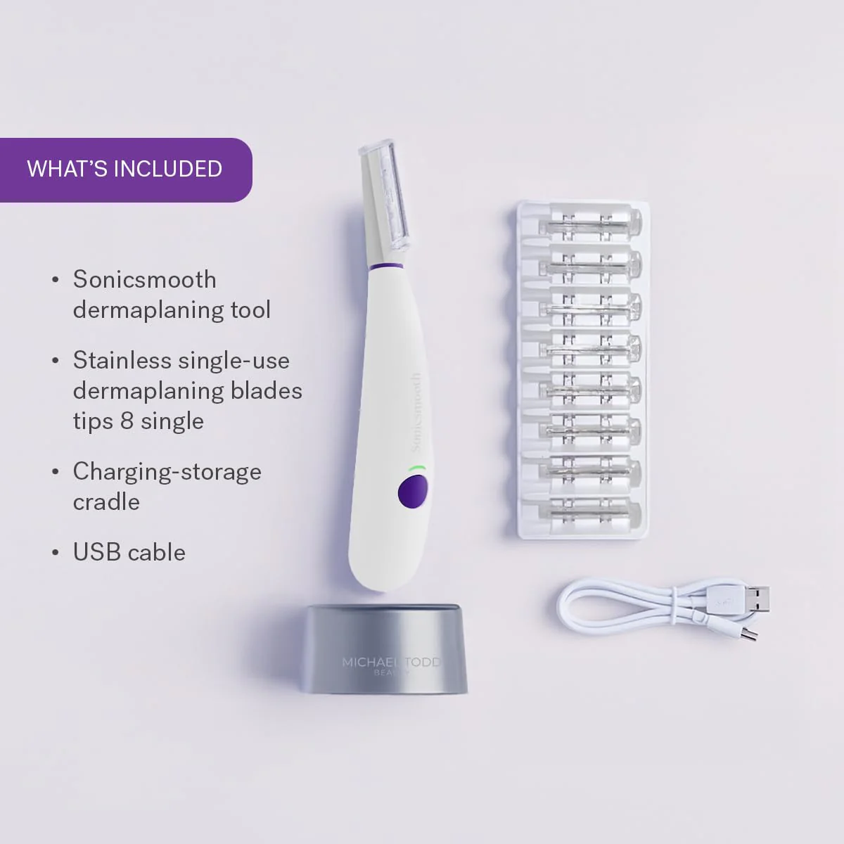 Michael Todd Beauty Sonicsmooth Dermaplane Razor for Women Face + Eyebrow trimmer Dermaplaning System - Peach Fuzz Remover - 8 Weeks of Dermaplaning Blades - Image 4