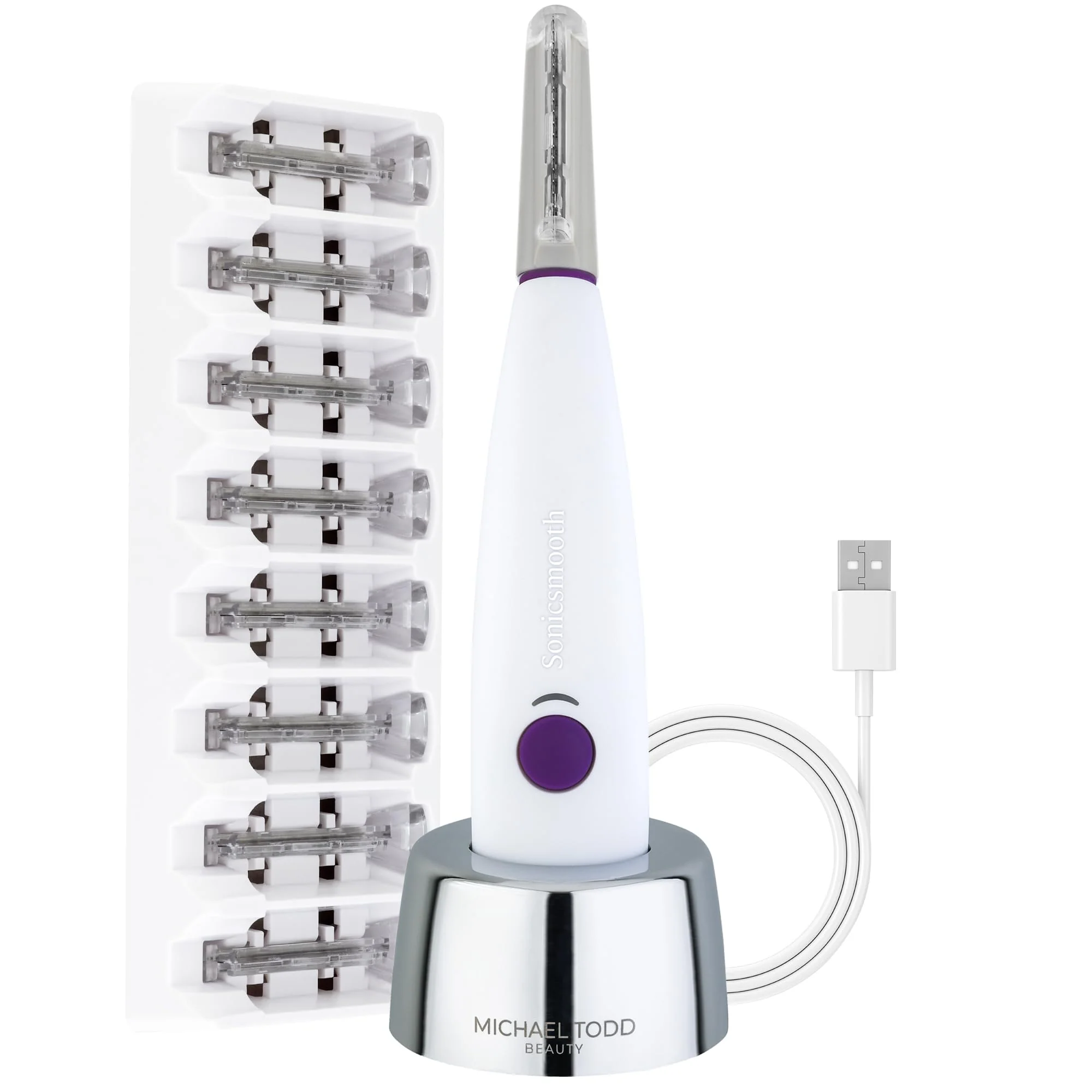 Michael Todd Beauty - Sonicsmooth – SONIC Technology Dermaplaning Tool - 2 in 1 Women’s Facial Exfoliation & Peach Fuzz Hair Removal System with 8 Weeks of Dermaplaning Blades