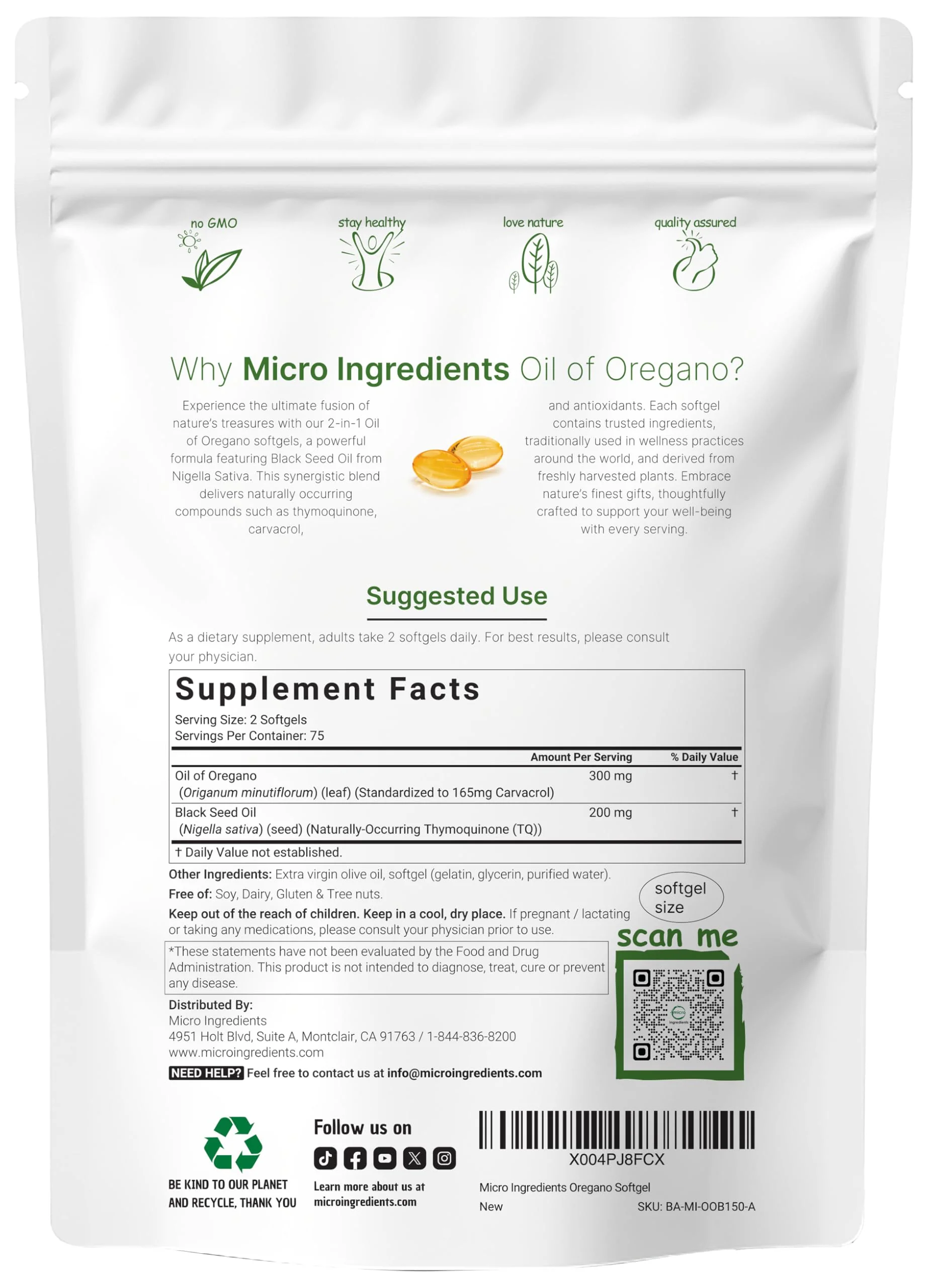 Micro Ingredients Oil of Oregano Softgels, 150 Count | 2 in 1 Formulated with Black Seed Oil, 4X Strength Carvacrol & Thymoquinone | Plant Based, Non-GMO & Immune Support - Image 6