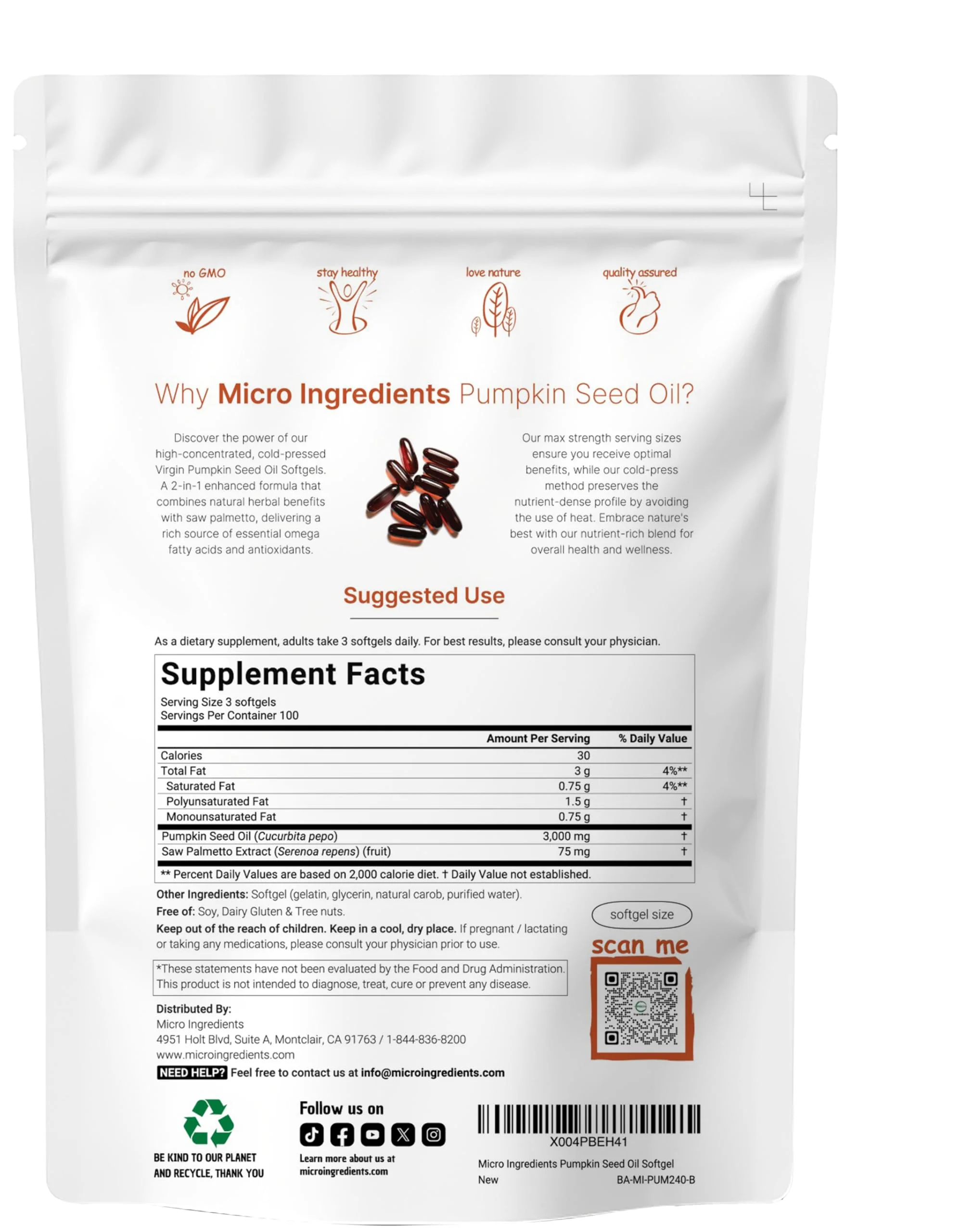 Micro Ingredients Pumpkin Seed Oil with Saw Palmetto 300 Softgels | Cold Pressed, Pure Virgin Oil, Essential Fatty Acids & Phytosterols | Non-GMO - Image 6