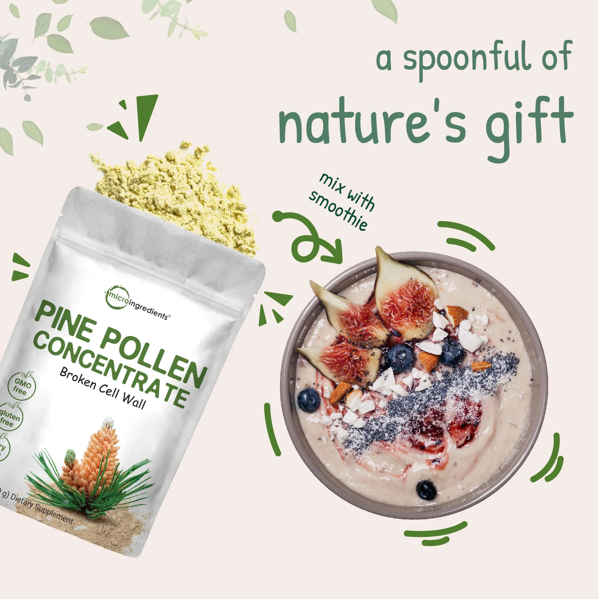 Micro Ingredients Pure Pine Pollen Powder, 6 Ounce, Wild Harvest an Broken Cell Wall, Supports Immune System Health, Boosts Energy, Antioxidant & Androgenic, No GMOs, Vegan Friendly - Image 2