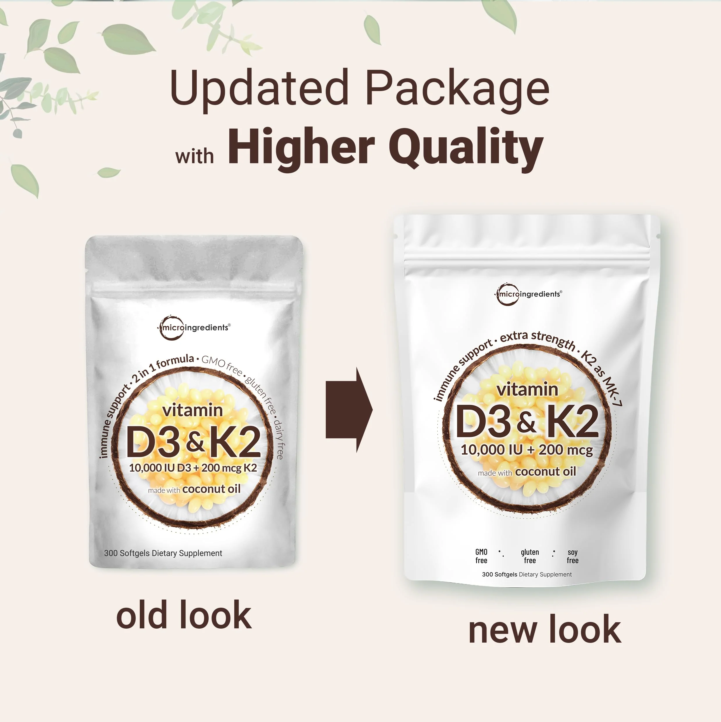 Micro Ingredients Vitamin D3 10,000 IU + K2 MK-7 200 mcg, 600 Softgels with Virgin Coconut Oil (2 Pack) | 2-in-1 Vitamins D & K Complex | Extra Strength, Easy to Swallow, Non-GMO, Gluten Free - Image 6