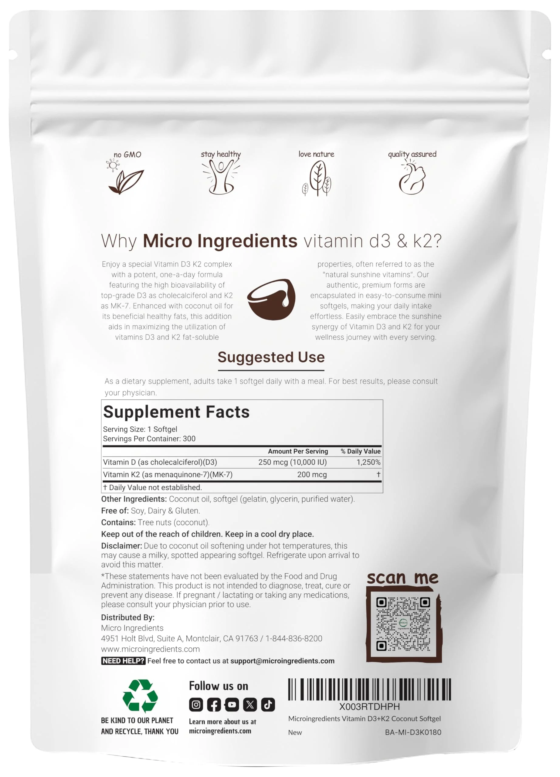 Micro Ingredients Vitamin D3 10,000 IU + K2 MK-7 200 mcg, 600 Softgels with Virgin Coconut Oil (2 Pack) | 2-in-1 Vitamins D & K Complex | Extra Strength, Easy to Swallow, Non-GMO, Gluten Free - Image 7