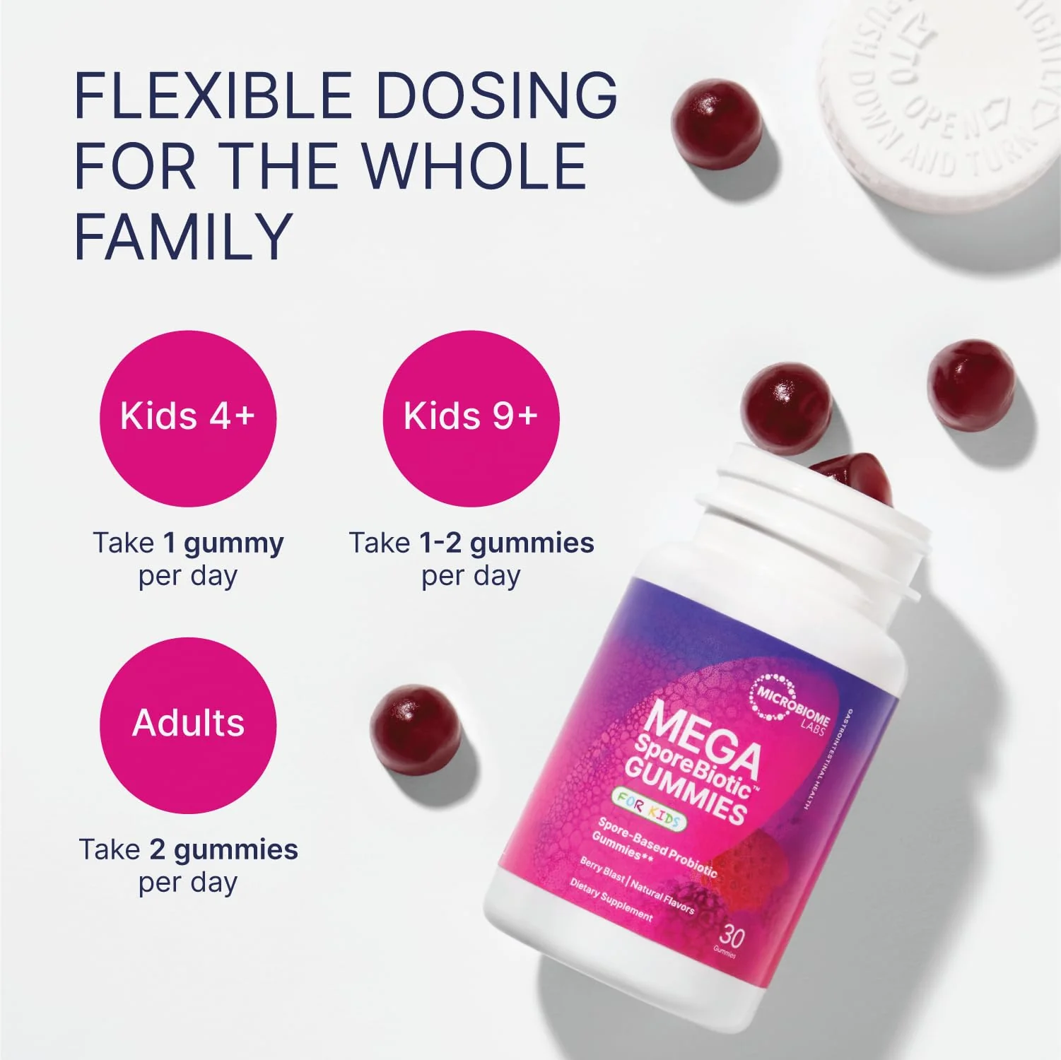 Microbiome Labs MegaSporeBiotic Kids Probiotic - Spore Based Gummy Probiotics for Kids - Supports Gut Health & Immunity with Bacillus Probiotic Blend - Berry Flavored (30 Gummies) - Image 7